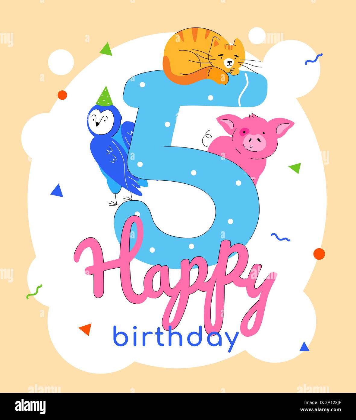 Children 5Th Birthday Greeting Card Vector Template Stock Vector pertaining to Happy 5Th Birthday Card Printable