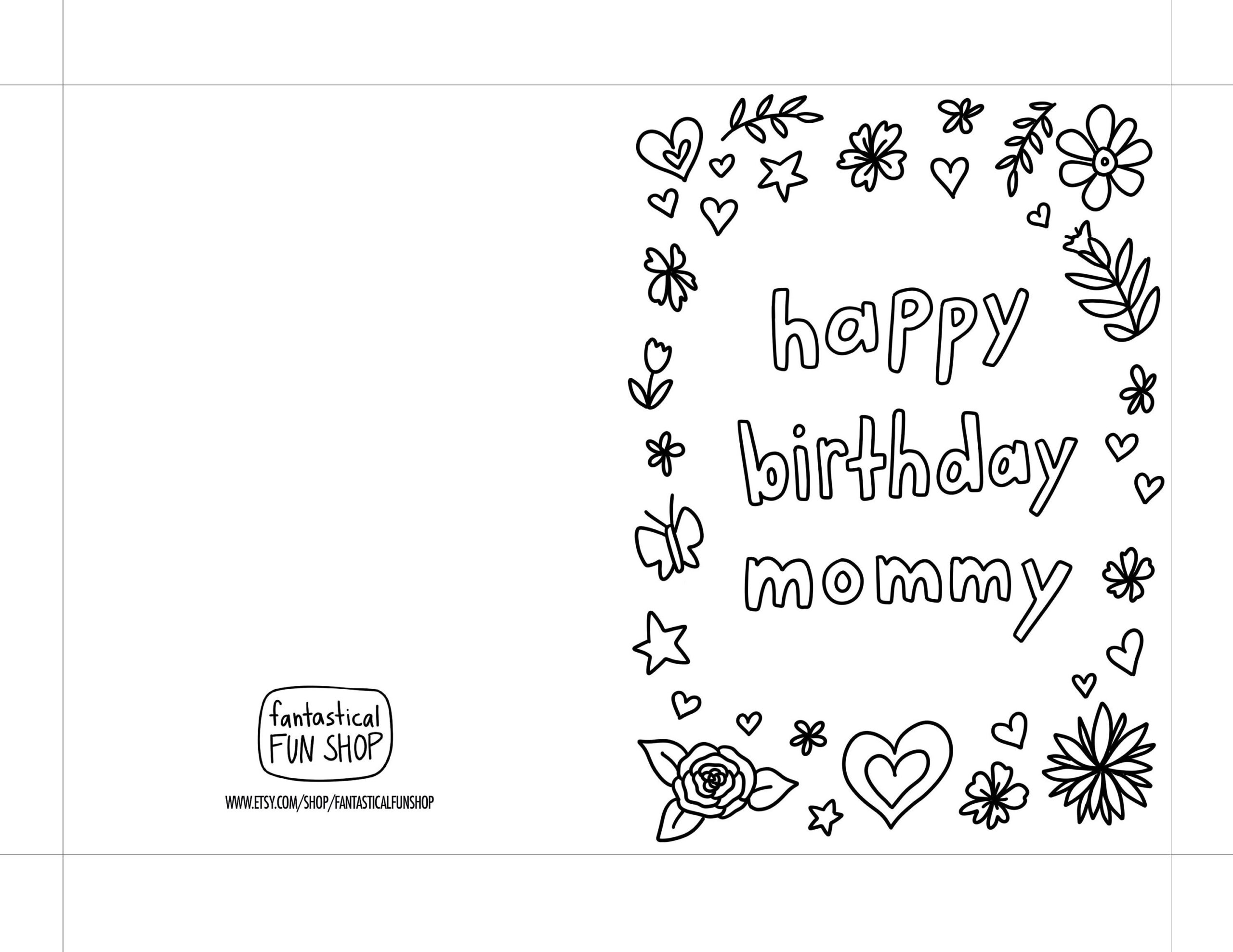 Colorable Birthday Card For Mom From Child, From Daughter, From intended for Foldable Birthday Cards For Mom Printable Coloring