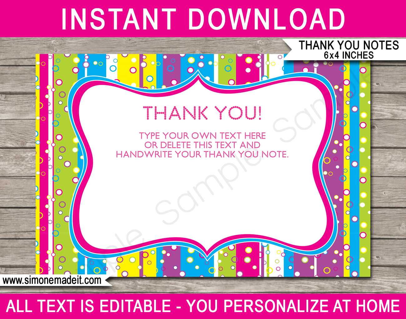 Colorful Party Thank You Cards Template throughout Thank You Cards Birthday Printable