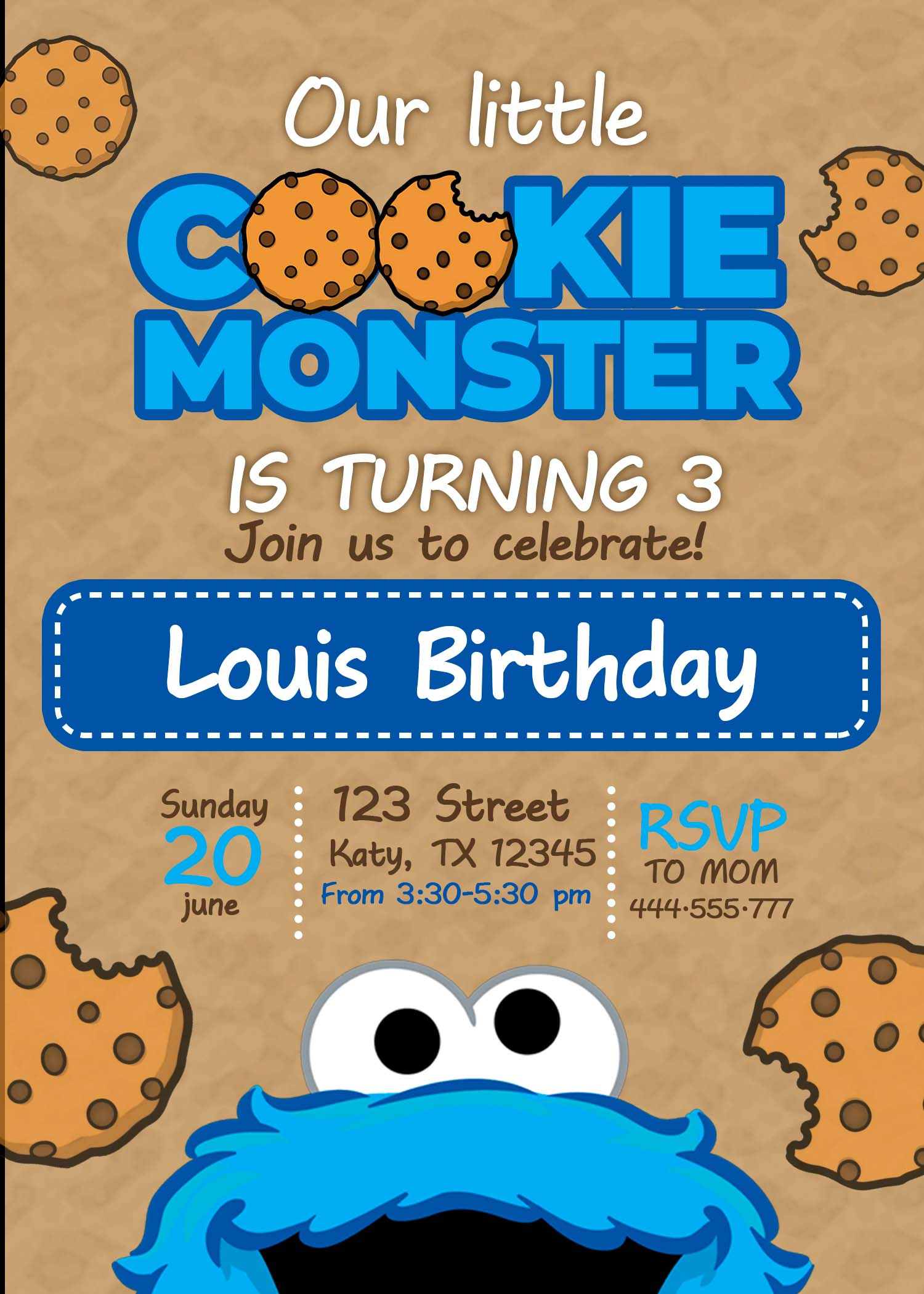 Cookie Monster Birthday Party Invitation | Magical Invite inside Cookie Monster Birthday Card Printable