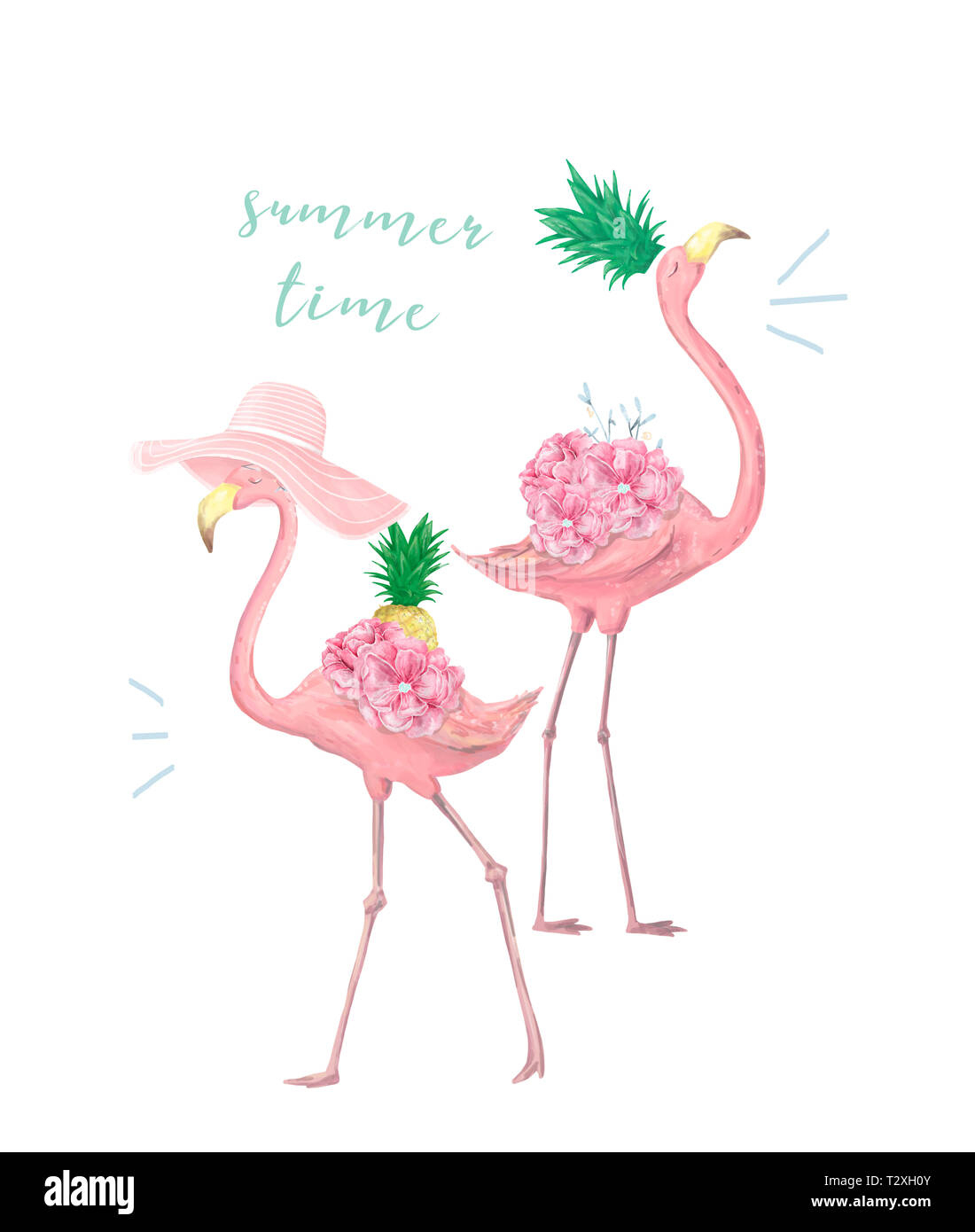 Couple Pink Flamingos. Tropical Print For Invitation, Birthday inside Flamingo Birthday Card Printable