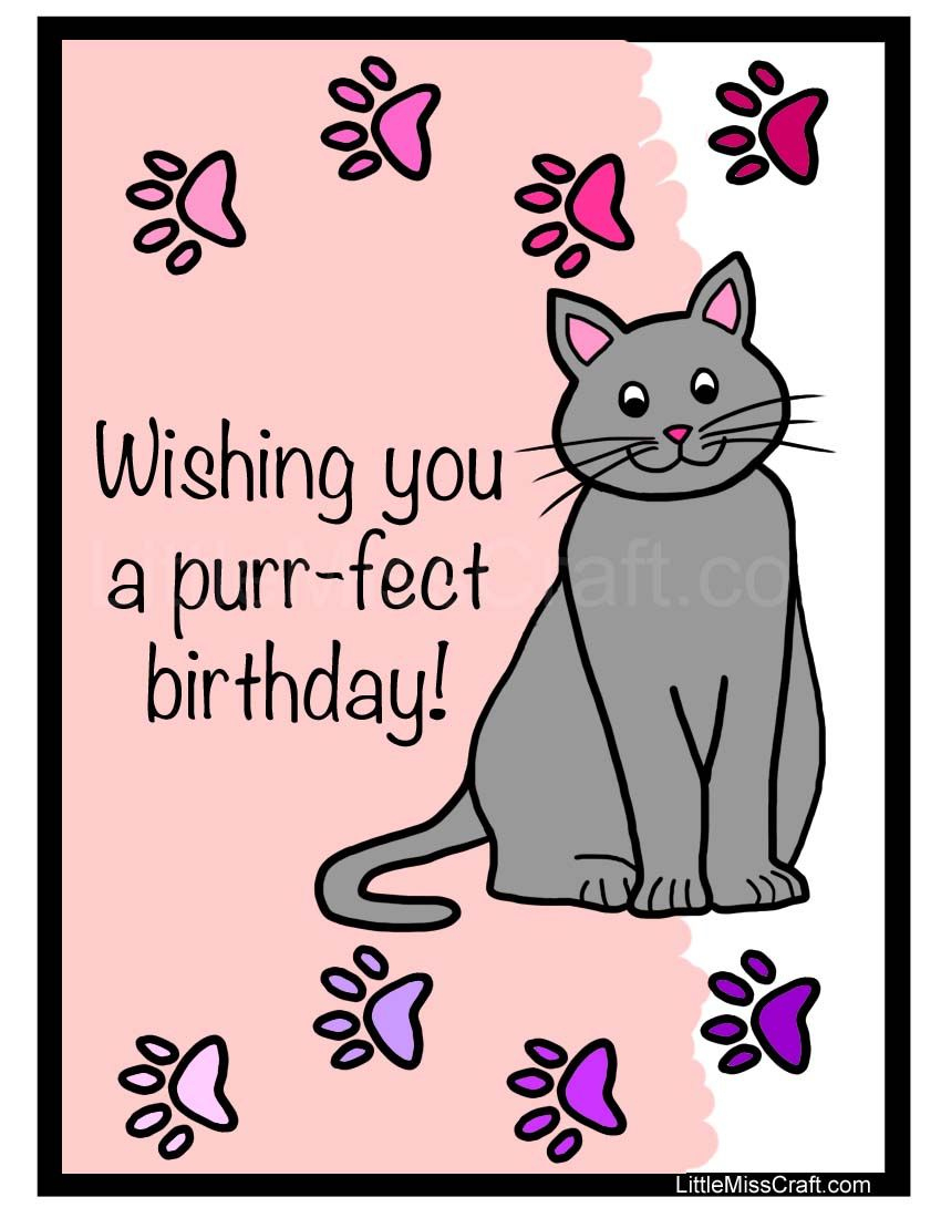 Crafts - Cat Birthday Coloring Page | Cat Birthday Greetings in Printable Birthday Cards With Cats