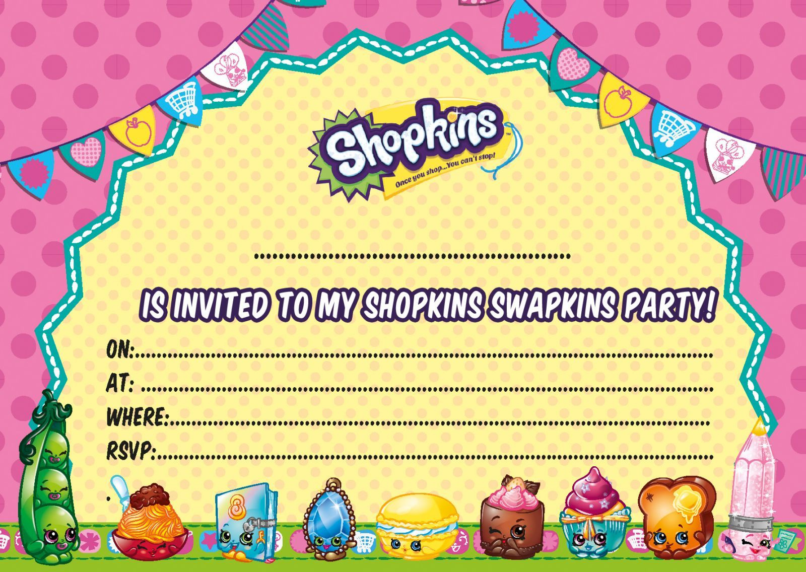 Customizable Shopkins Birthday Invitation Template pertaining to Printable Shopkins Birthday Card