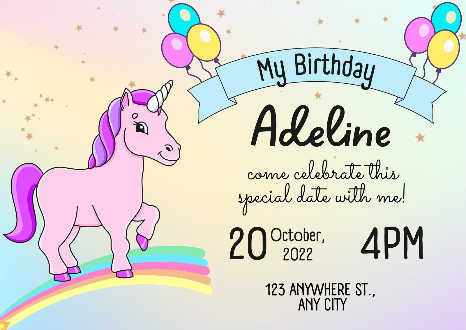 Customize 46+ Unicorn Birthday Card Templates Online - Canva with regard to Free Printable Unicorn Birthday Card Template