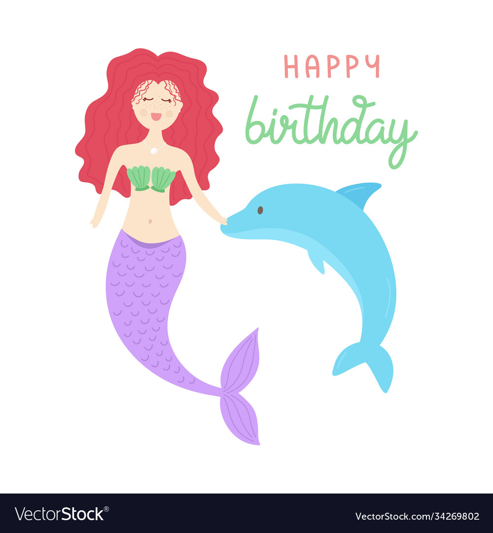 Cute Mermaid Birthday Greeting Card Royalty Free Vector for Printable Mermaid Birthday Card