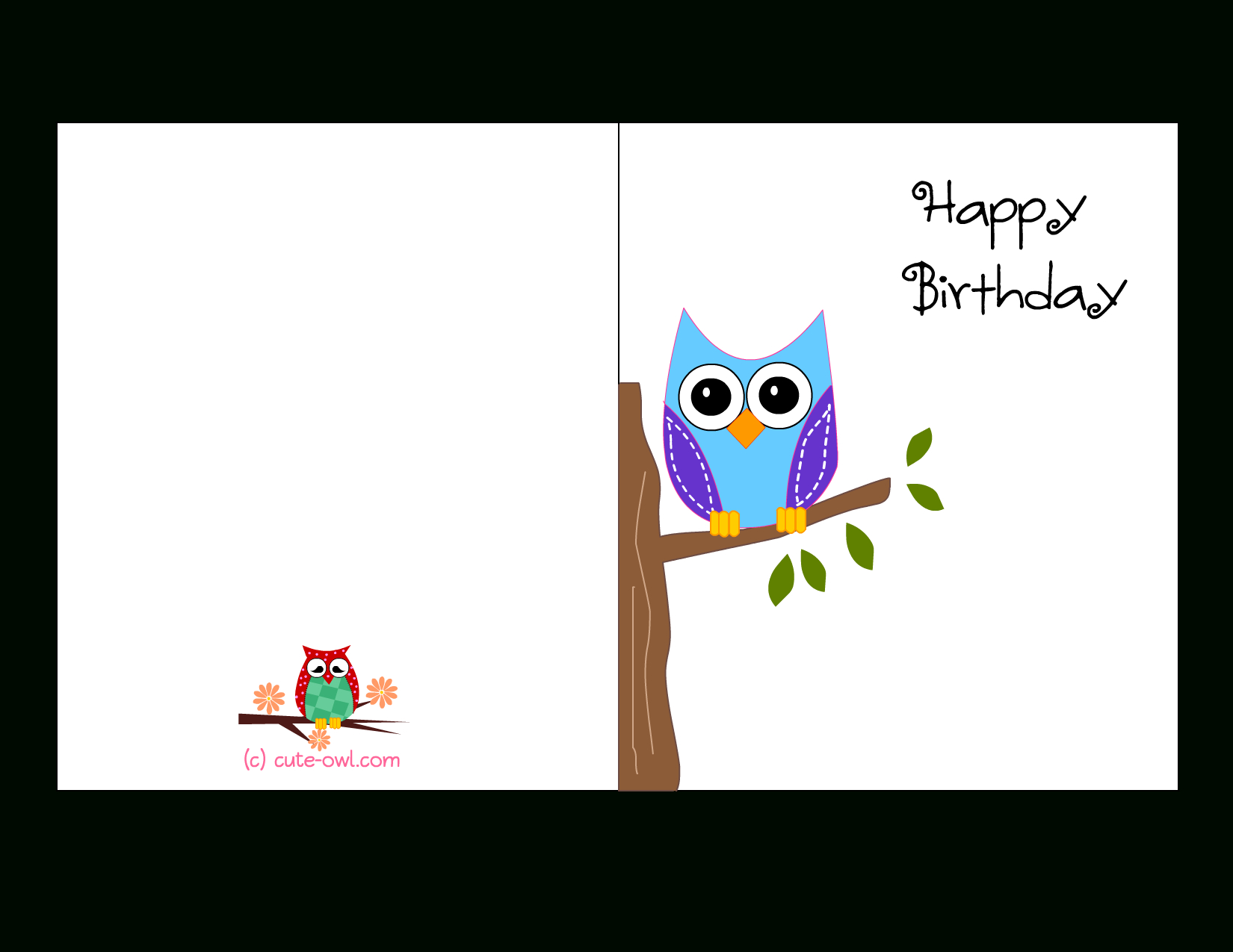 Cute Owl Sitting On A Branch Happy Birthday Card | Birthday Card inside Owl Birthday Card Printable