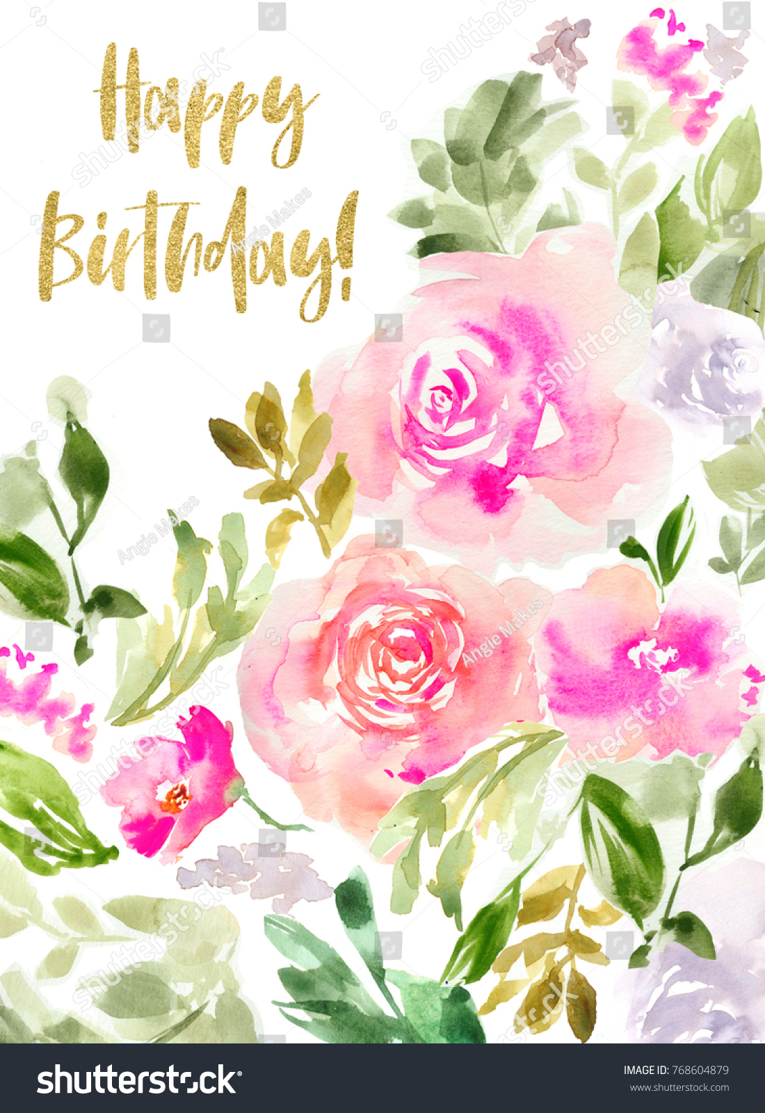 Cute Printable Watercolor Flowers Birthday Card Stock Illustration with Printable Flower Birthday Cards