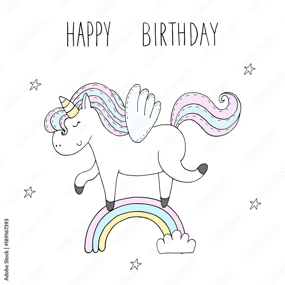 Cute Unicorn Print For Kids. Happy Birthday Card Stock inside Printable Birthday Cards Unicorn