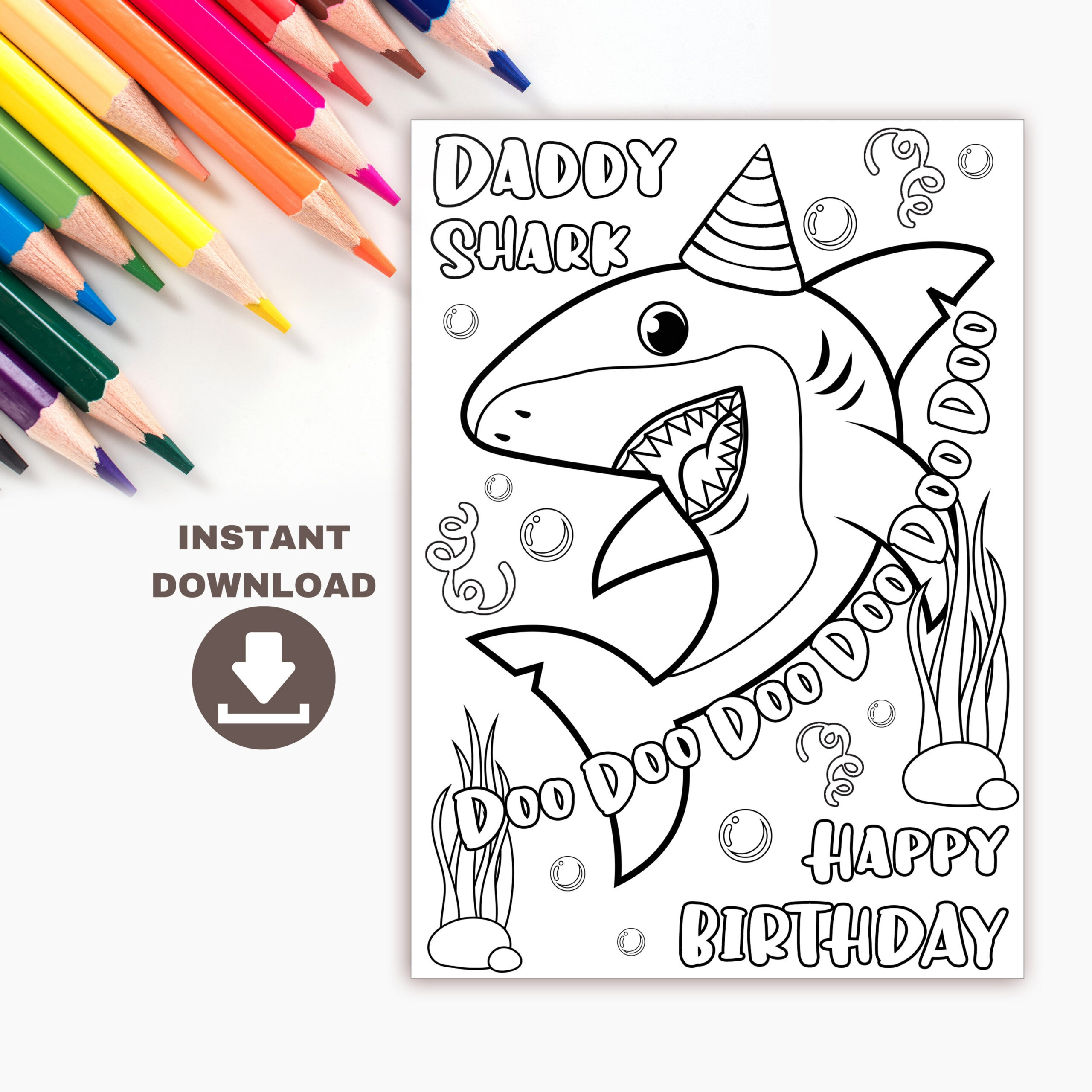 Daddy Shark Printable Birthday Coloring Card For Kids. Funny Diy regarding Happy Birthday Daddy Cards Printable to Color