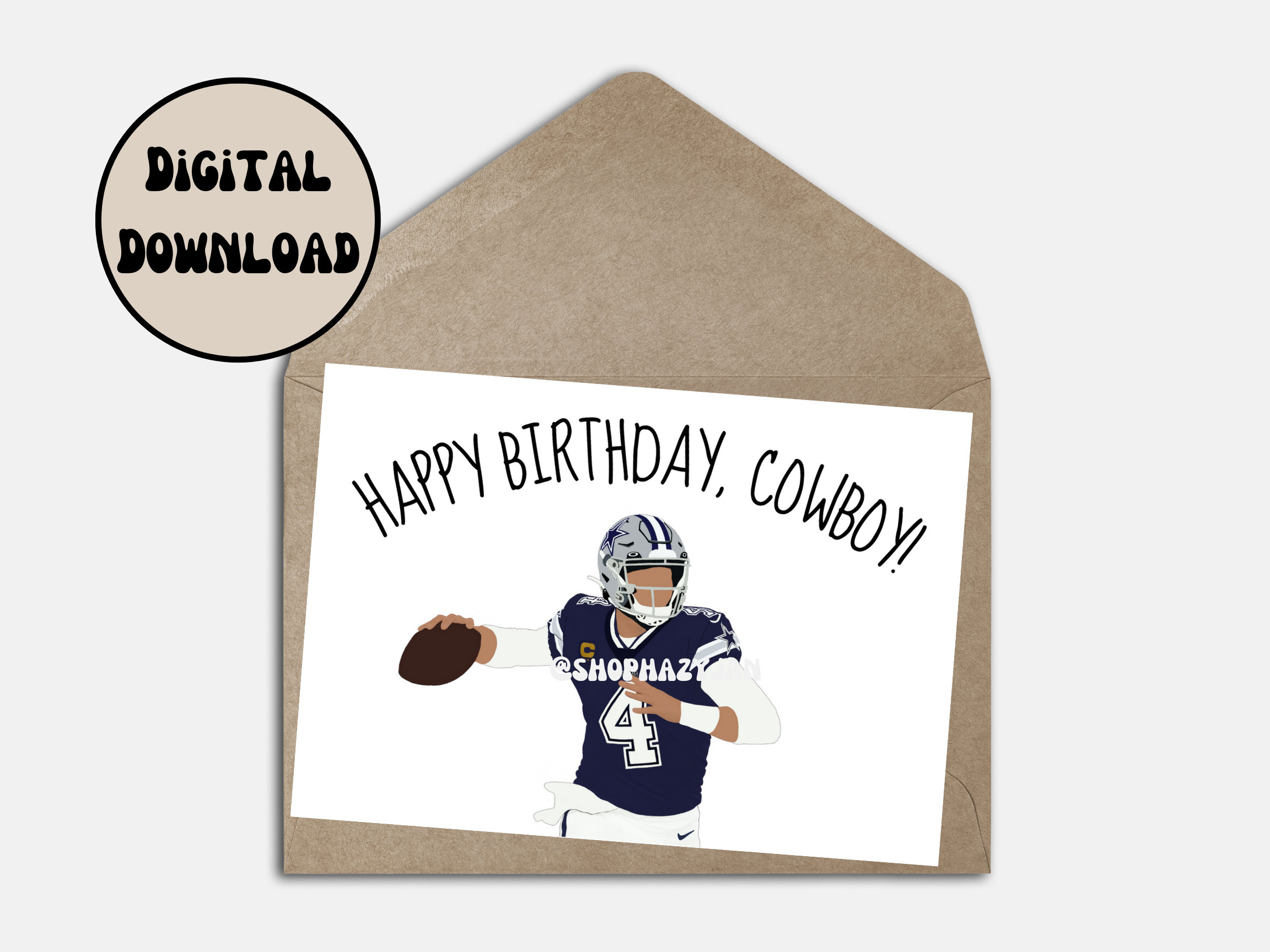 Dak Prescott Dallas Cowboys Nfl Football Birthday Greeting Card Cartoon Printable Instant Download E-Card Card Foldable Size 5X7In with regard to Dallas Cowboys Birthday Cards Printable