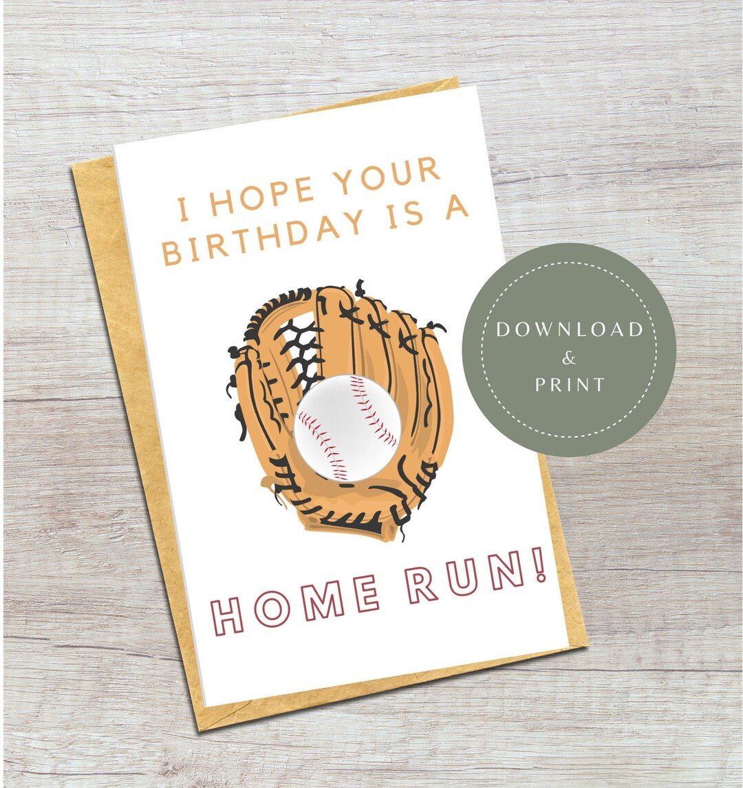 Digital Birthday Card Printable Baseball Themed Birthday Card Gift intended for Baseball Birthday Card Printable