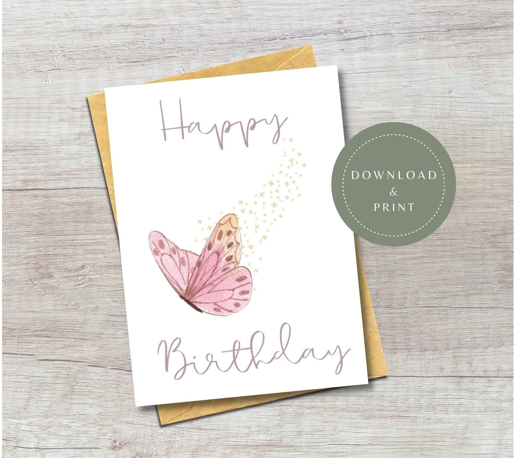 Digital Birthday Card Printable Butterfly Happy Birthday Card in Butterfly Birthday Card Printable