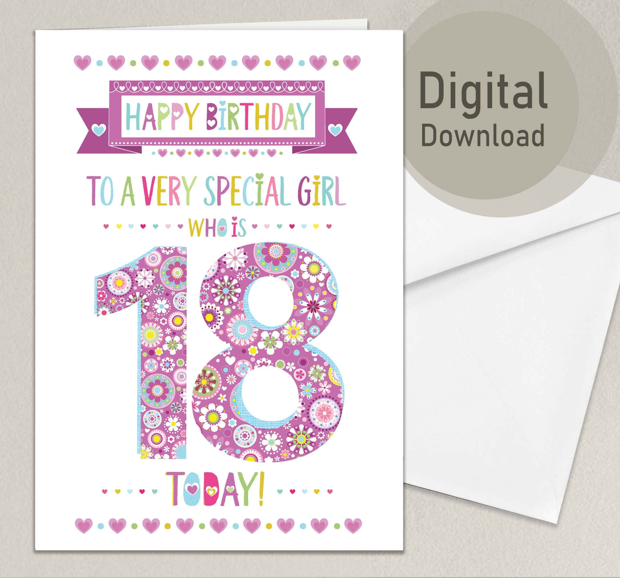 Digital Happy 18Th Birthday Card Print A Birthday Card Digital in Happy 18th Birthday Card Printable