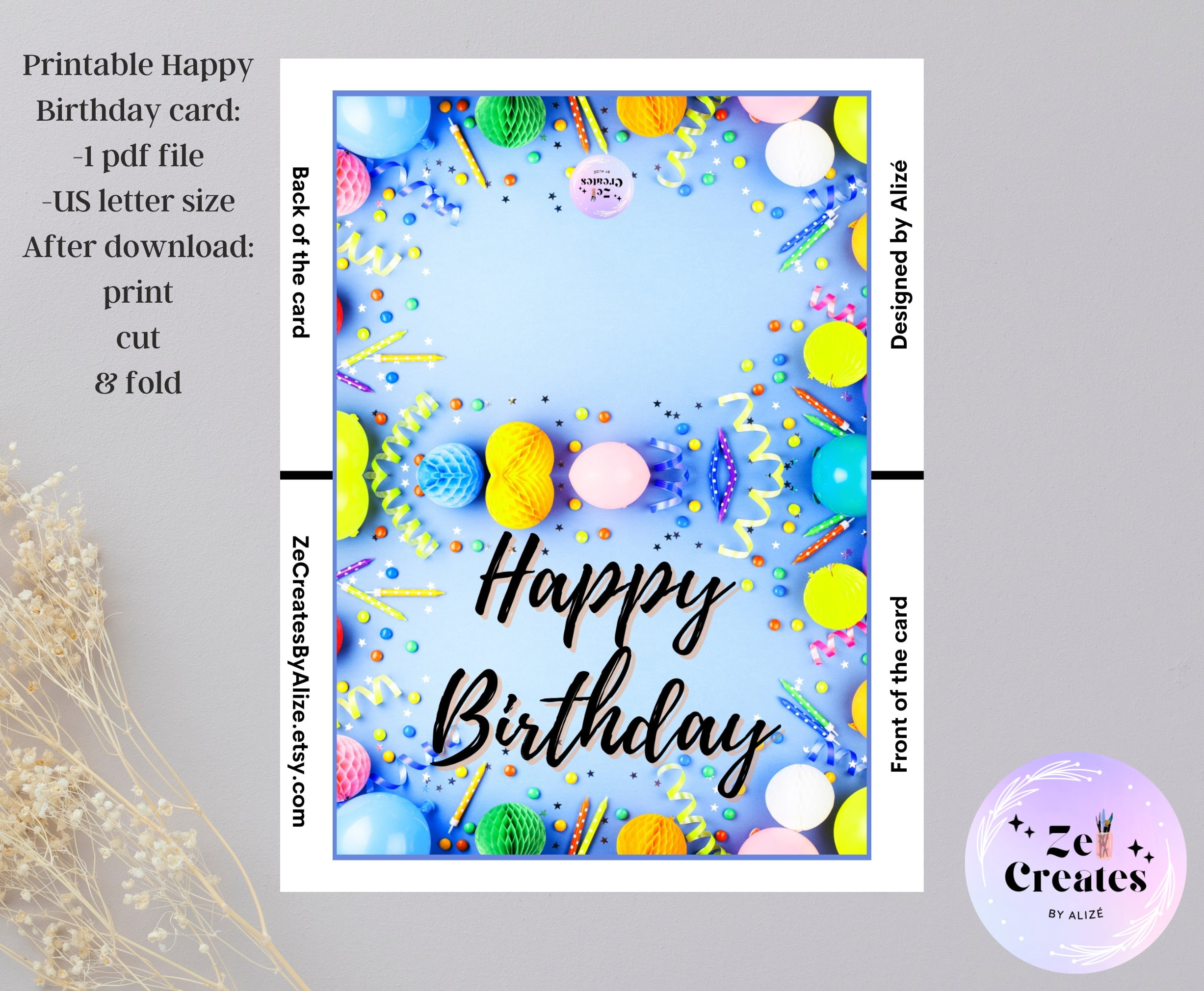 Digital/Printable Happy Birthday Greeting Card, Instant Download, 7X5 Inch Cards For Birthdays, Birthday Celebration Card, pertaining to Etsy Birthday Cards Printable