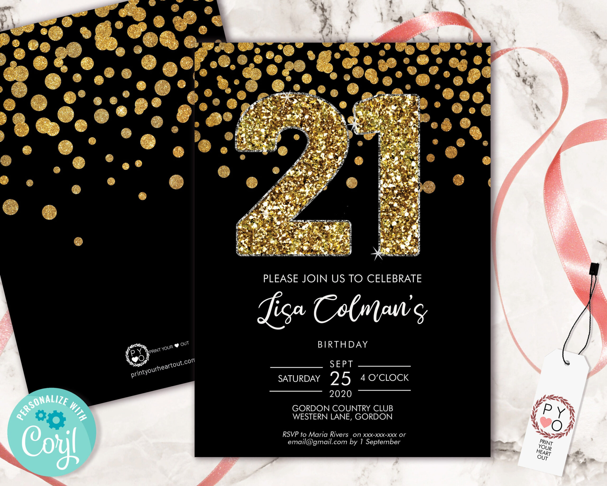 Diy 21St Birthday Confetti Invitation Printable Template, Black intended for 21St Birthday Card Templates Printable