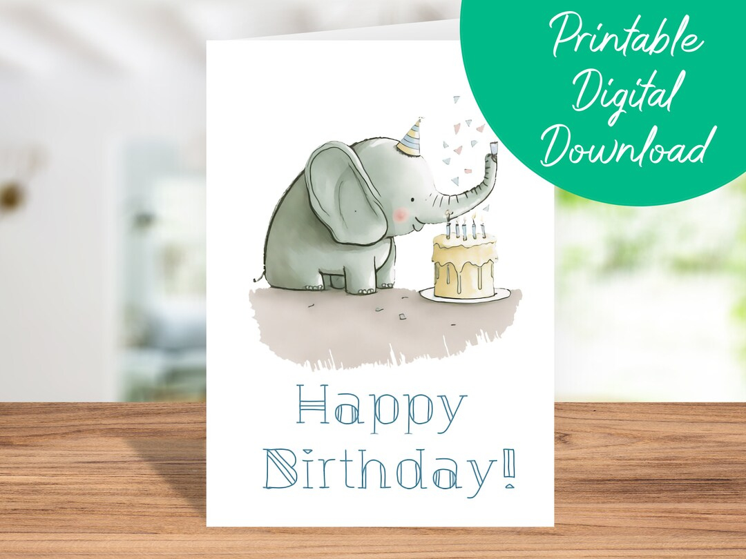 Elephant Birthday Card Instant Download, Printable Kid&amp;#039;S Birthday pertaining to Elephant Birthday Card Printable