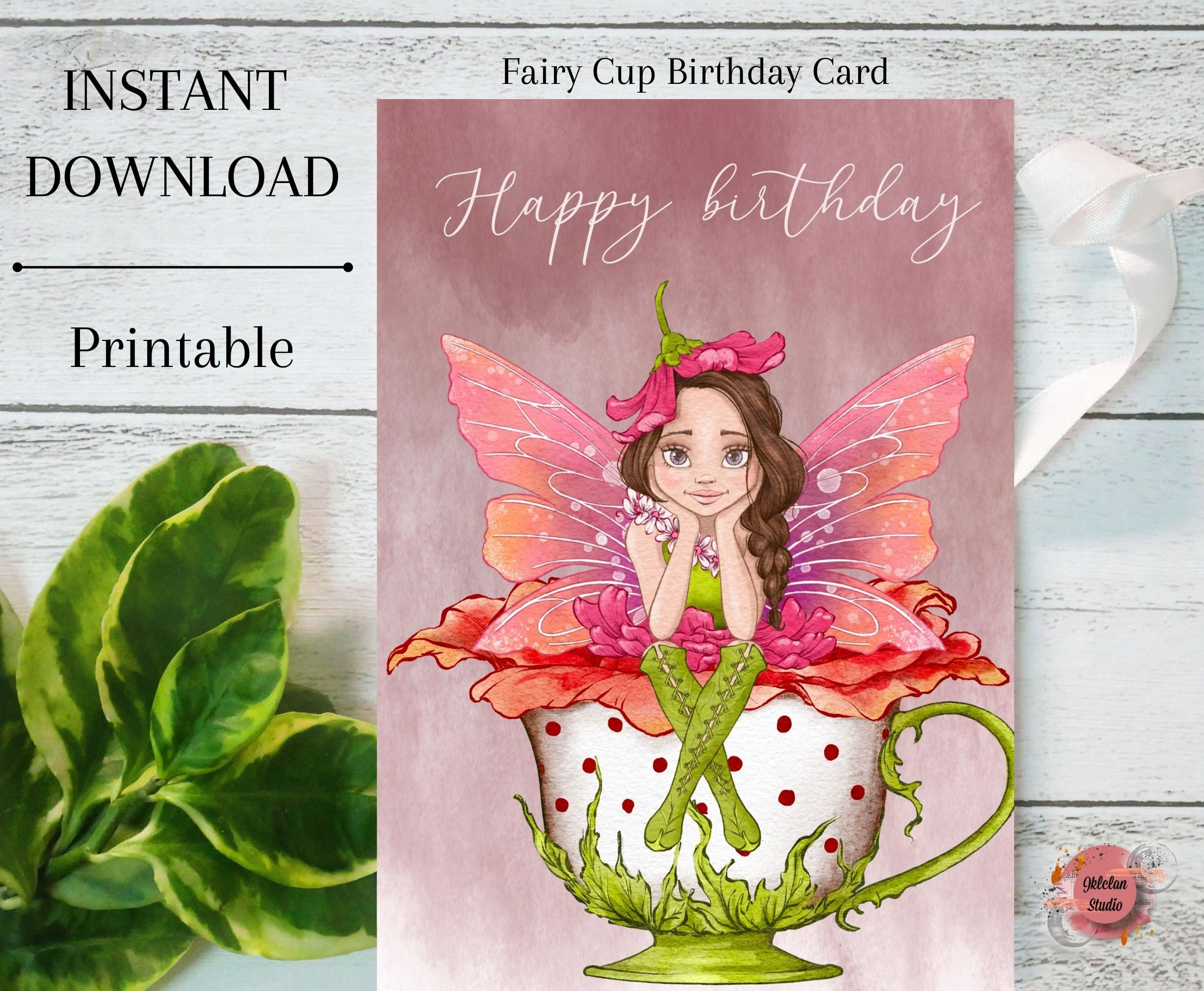 Fairy Birthday Card, Fairy Sitting, Fairy Cup, Instant Download intended for Fairy Birthday Card Printable