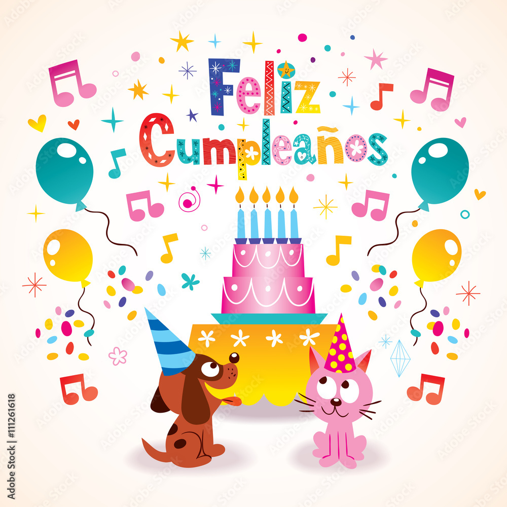 Feliz Cumpleanos - Happy Birthday In Spanish Greeting Card Stock inside Feliz Cumpleaños Free Printable Birthday Cards in Spanish