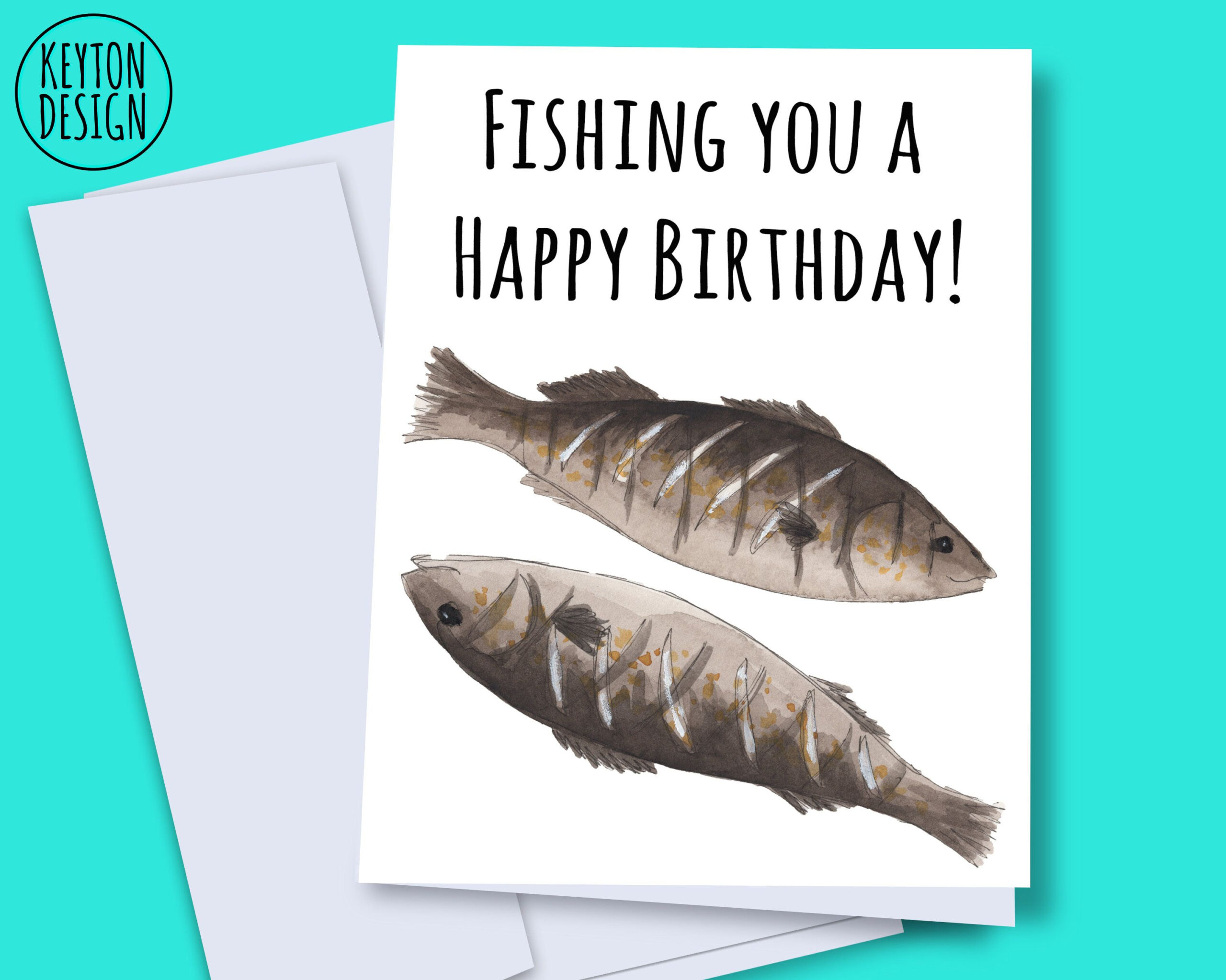 Fishing You A Happy Birthday, Birthday Card For Dad, Fish Card for Fishing Birthday Cards Printable