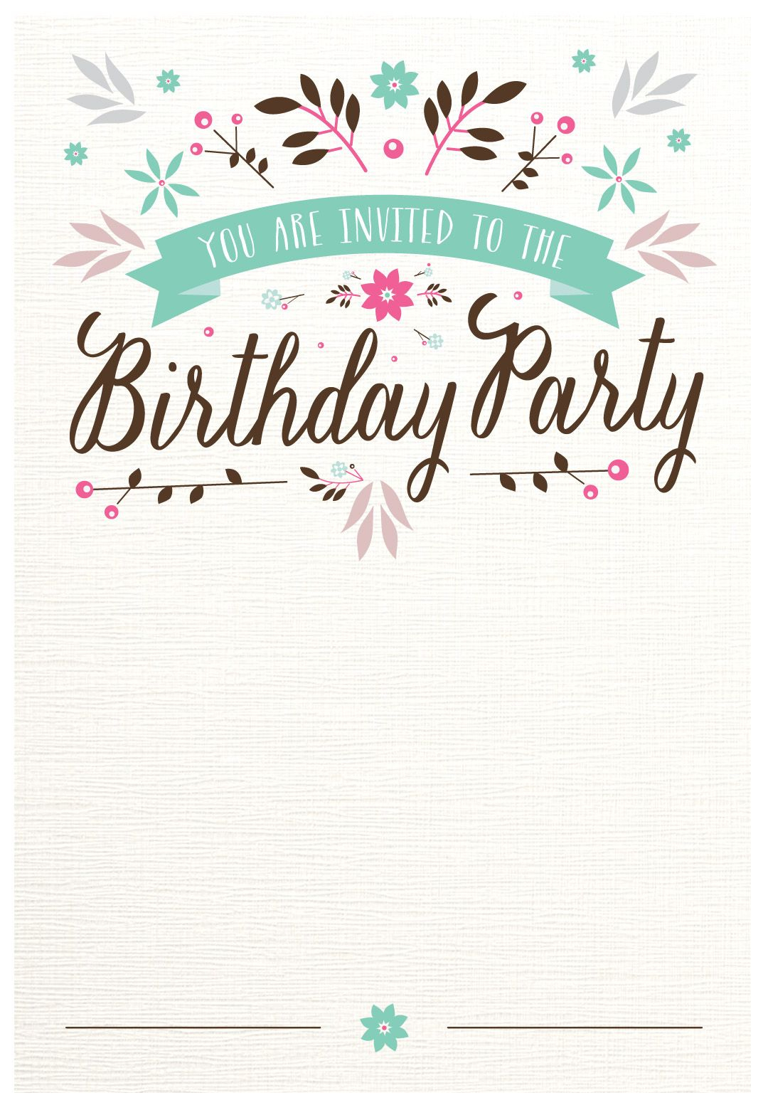 Flat Floral - Birthday Invitation Template (Free) | Greetings Island in Printable Invitation Cards For Birthday Party