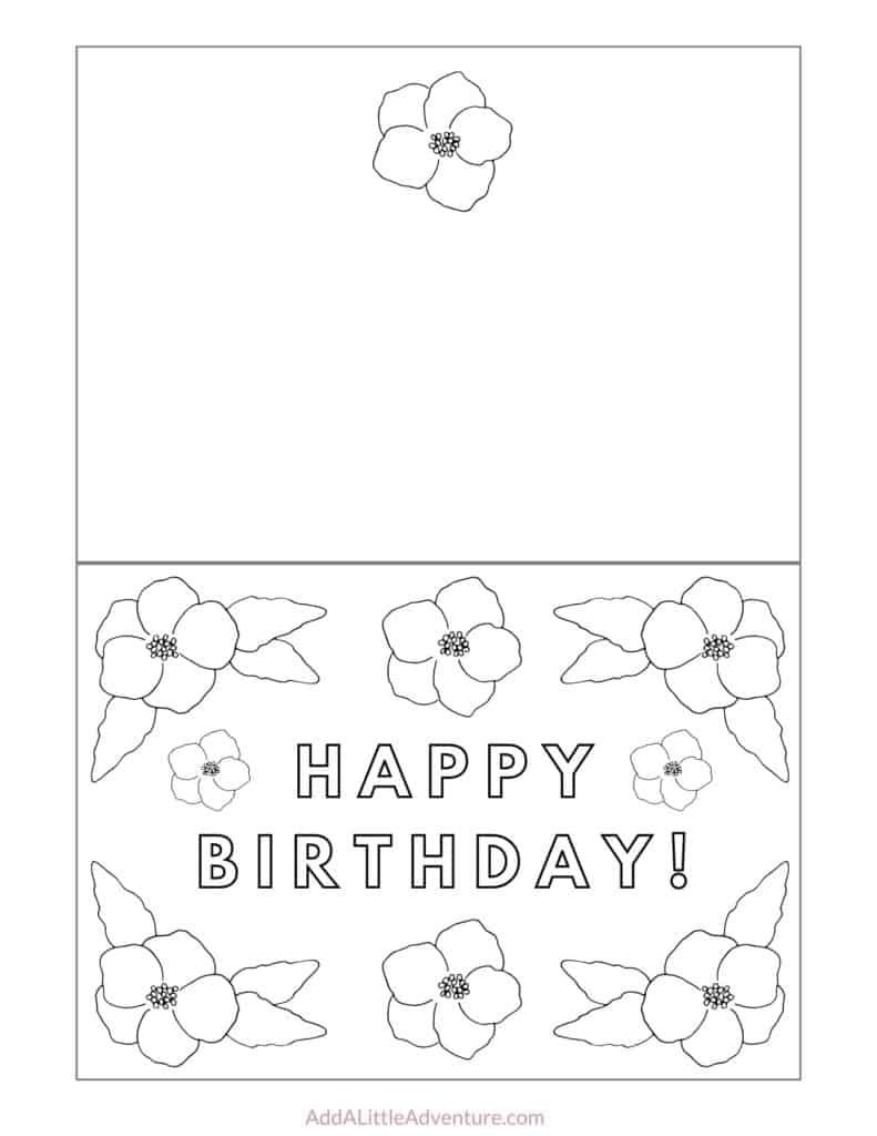 Foldable Printable Birthday Cards To Color - Add A Little Adventure in Printable Foldable Happy Birthday Coloring Card