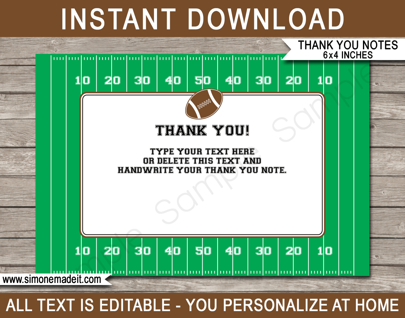 Football Party Thank You Cards Template within Free Printable Football Birthday Cards