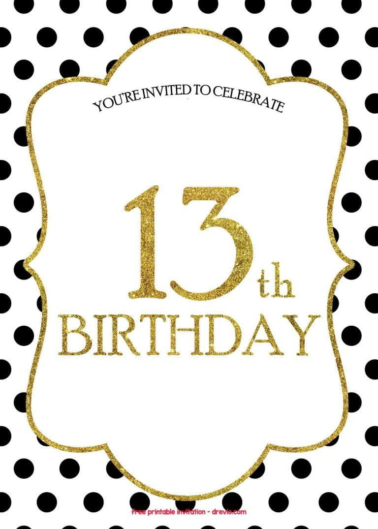 Free 13Th Birthday Invitations Templates for Free Printable 13Th Birthday Cards