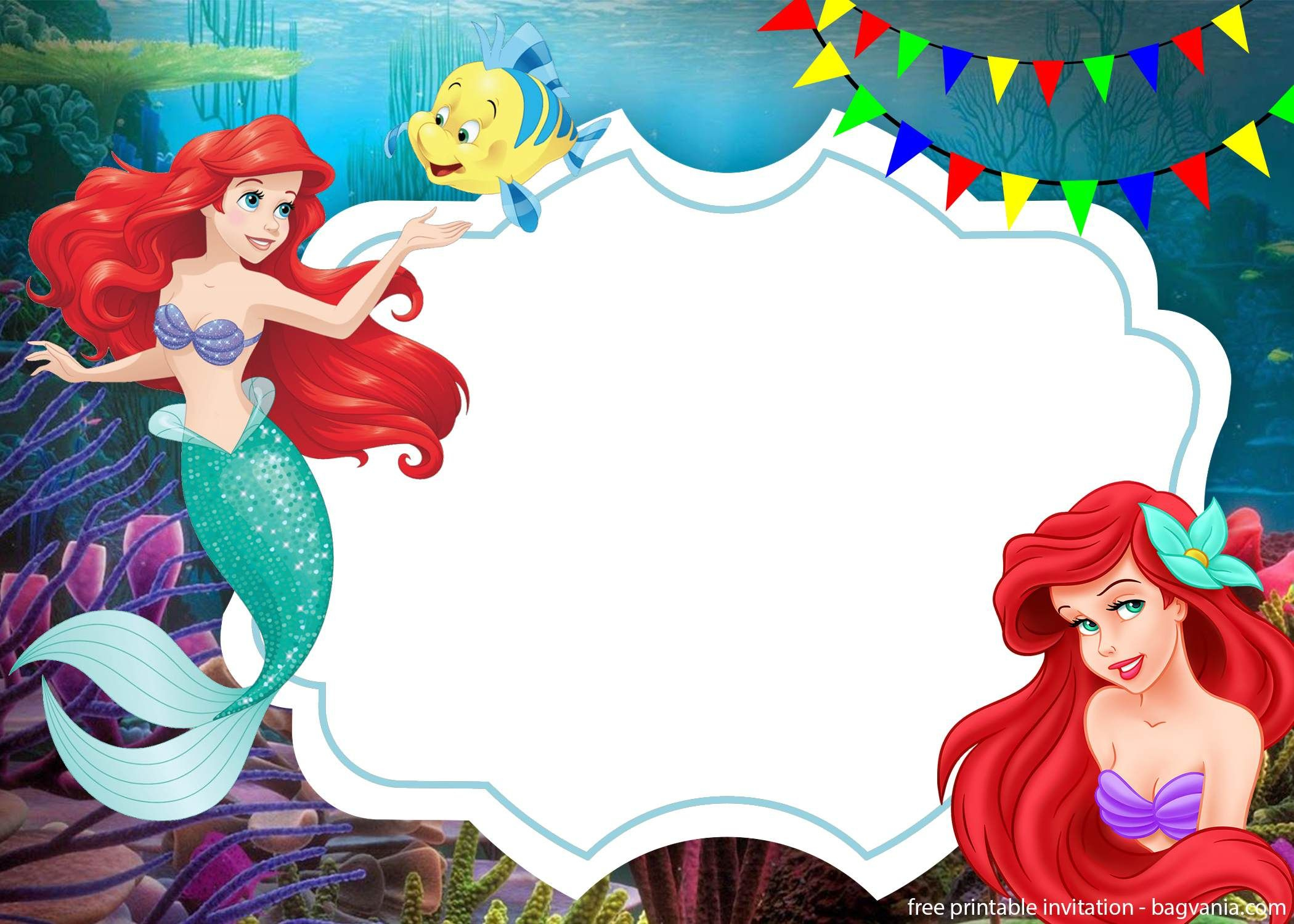 Free Ariel The Little Mermaid With Photo Invitation Template regarding Little Mermaid Birthday Cards Free Printables