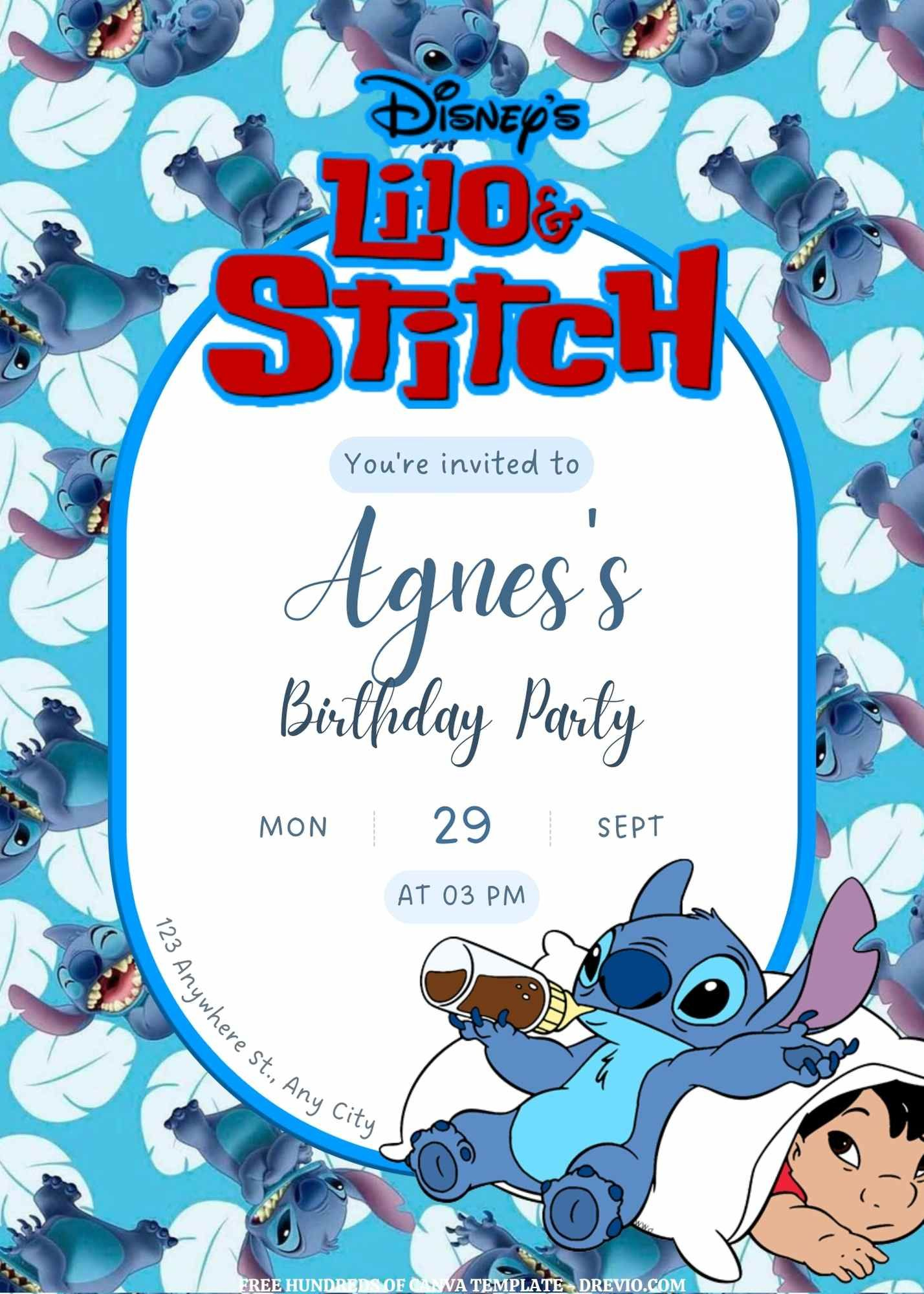 Free Editable - 20 Lilo &amp;amp; Stitch Canva Templates within Stitch Birthday Card Printable Free