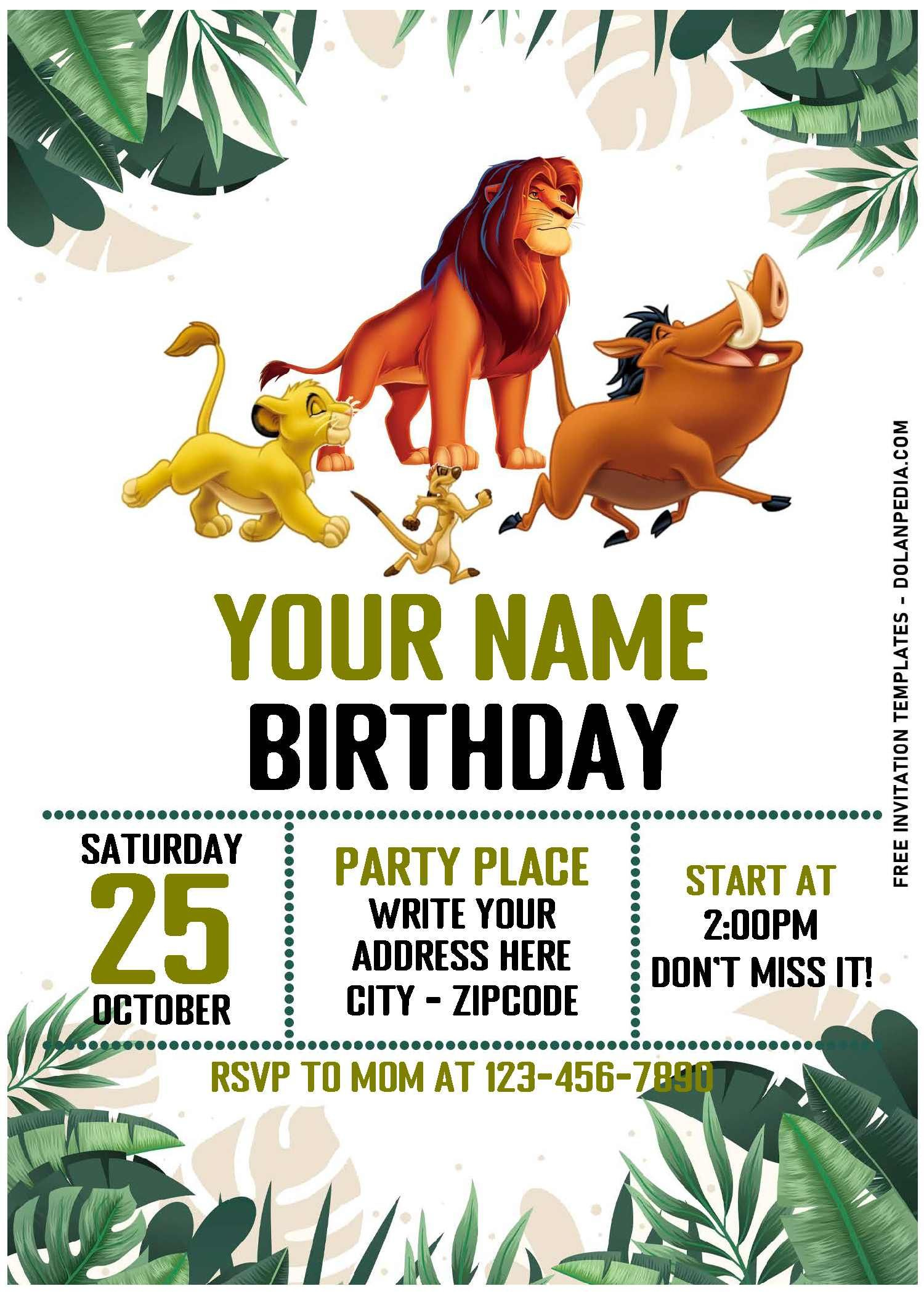 Free Editable Pdf) Greenery Lion King Birthday Invitation in Lion King Birthday Card Printable