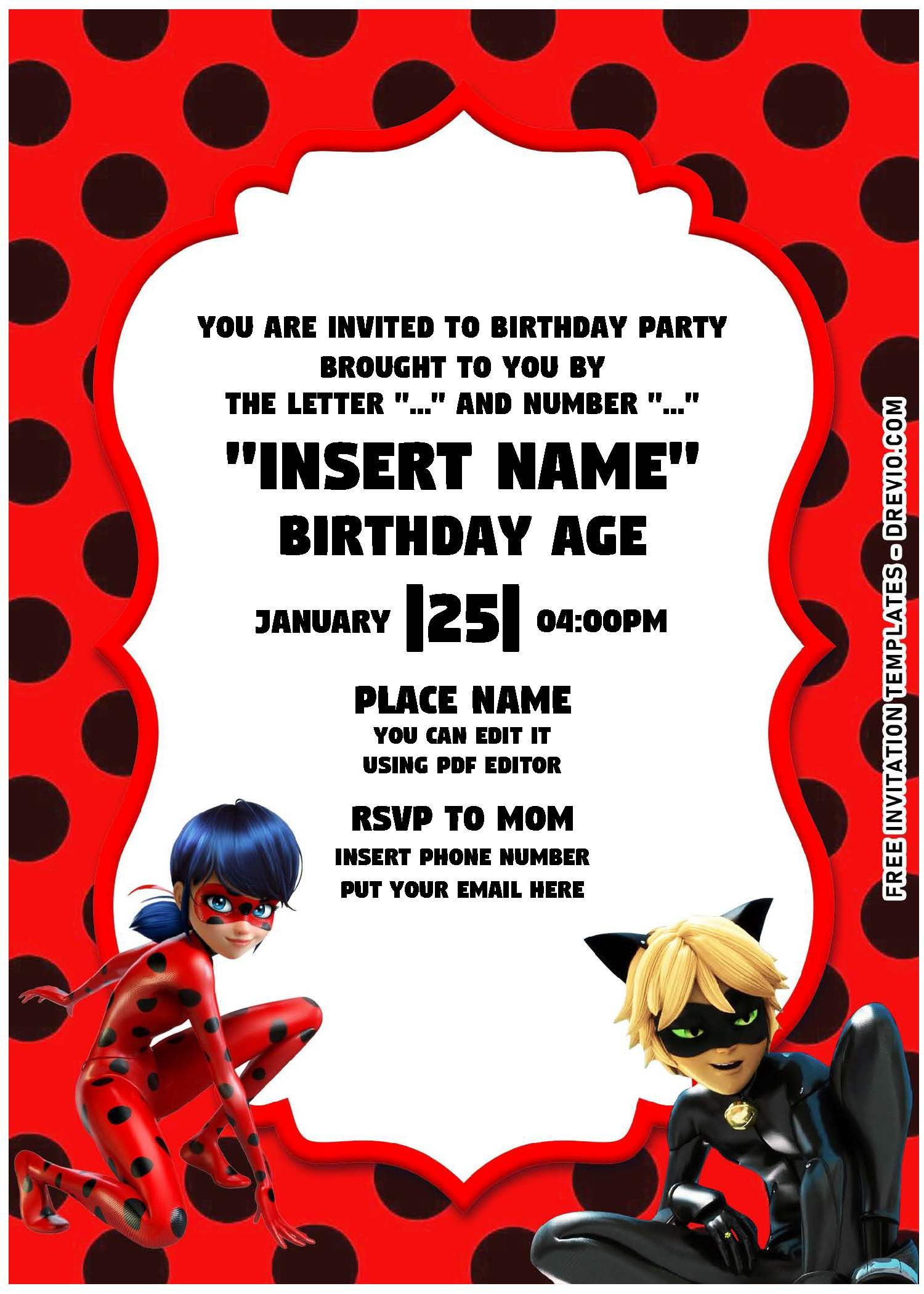 Free Editable Pdf) Miraculous Ladybug &amp;amp; Cat Noir Strikeback throughout Ladybug Birthday Cards Printable