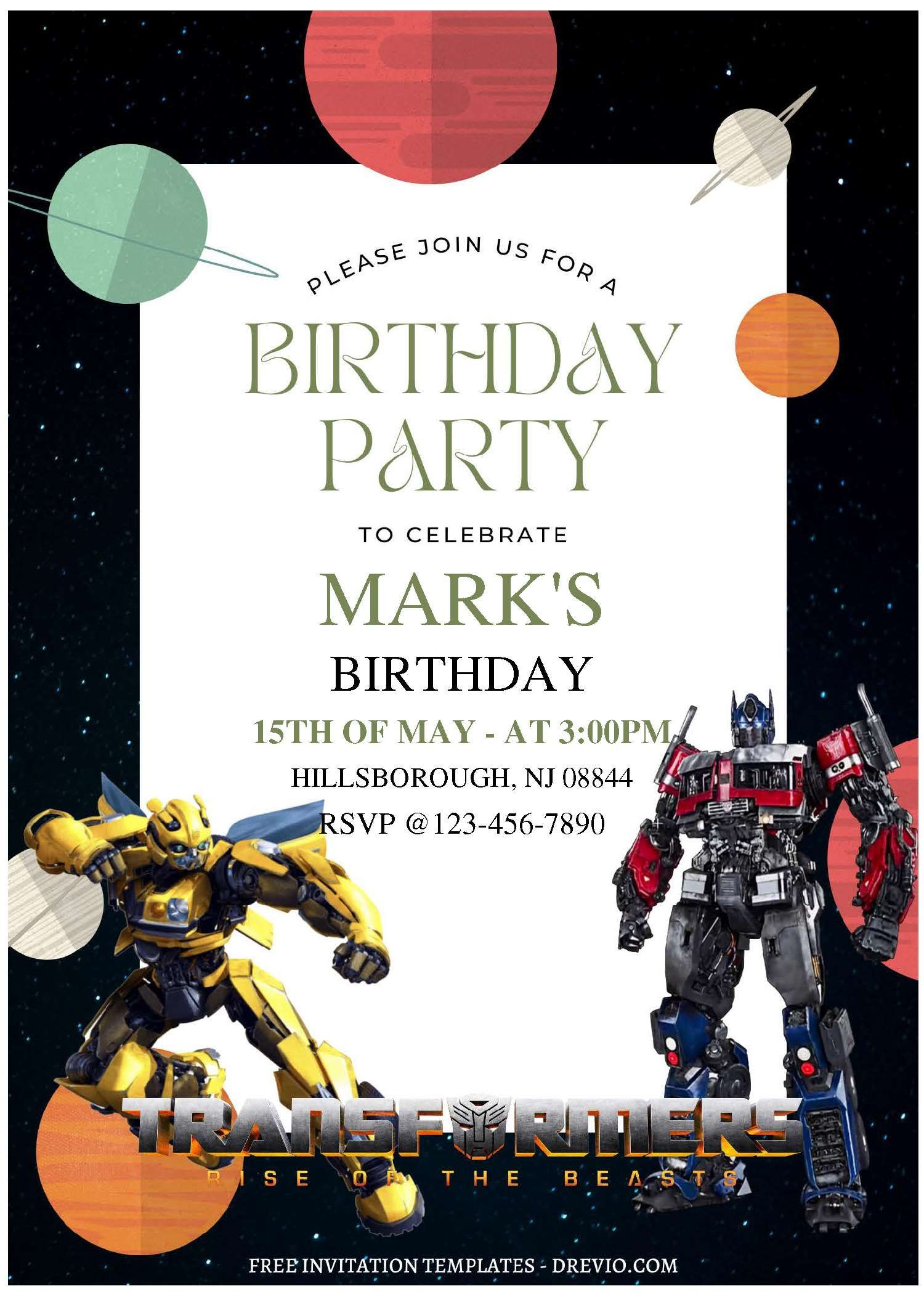 Free Editable Pdf) Transformers The Rise Of The Beast Birthday for Transformer Birthday Cards Free Printable