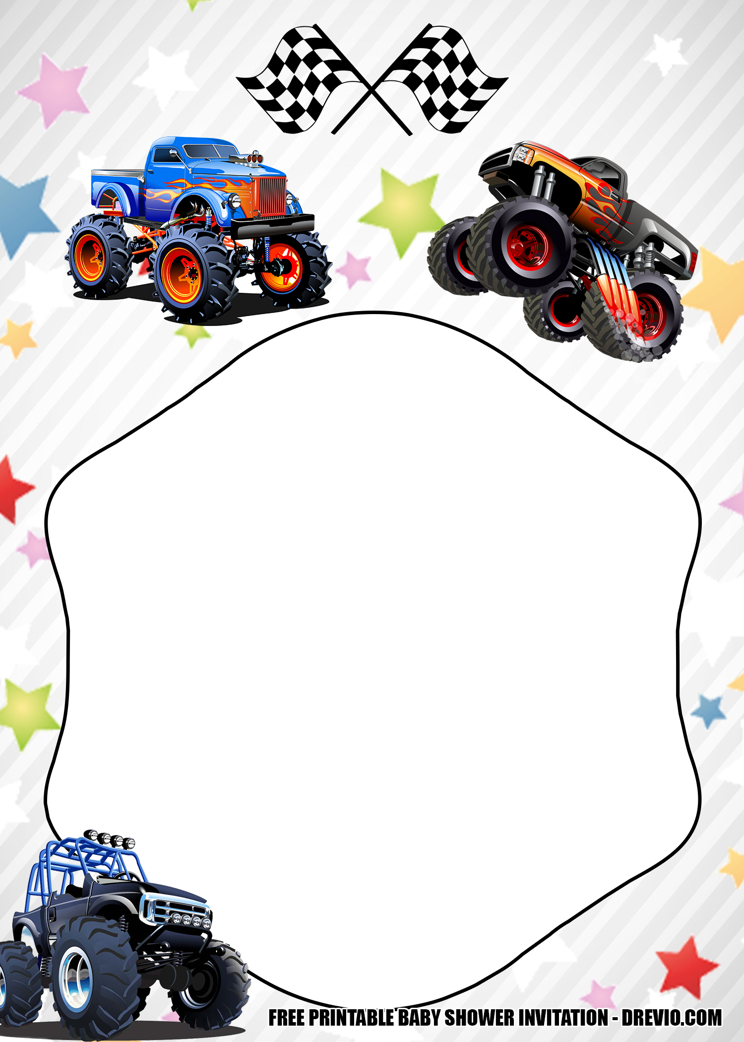 Free Monster Truck Baby Shower Invitation Templates with Free Printable Monster Truck Birthday Cards