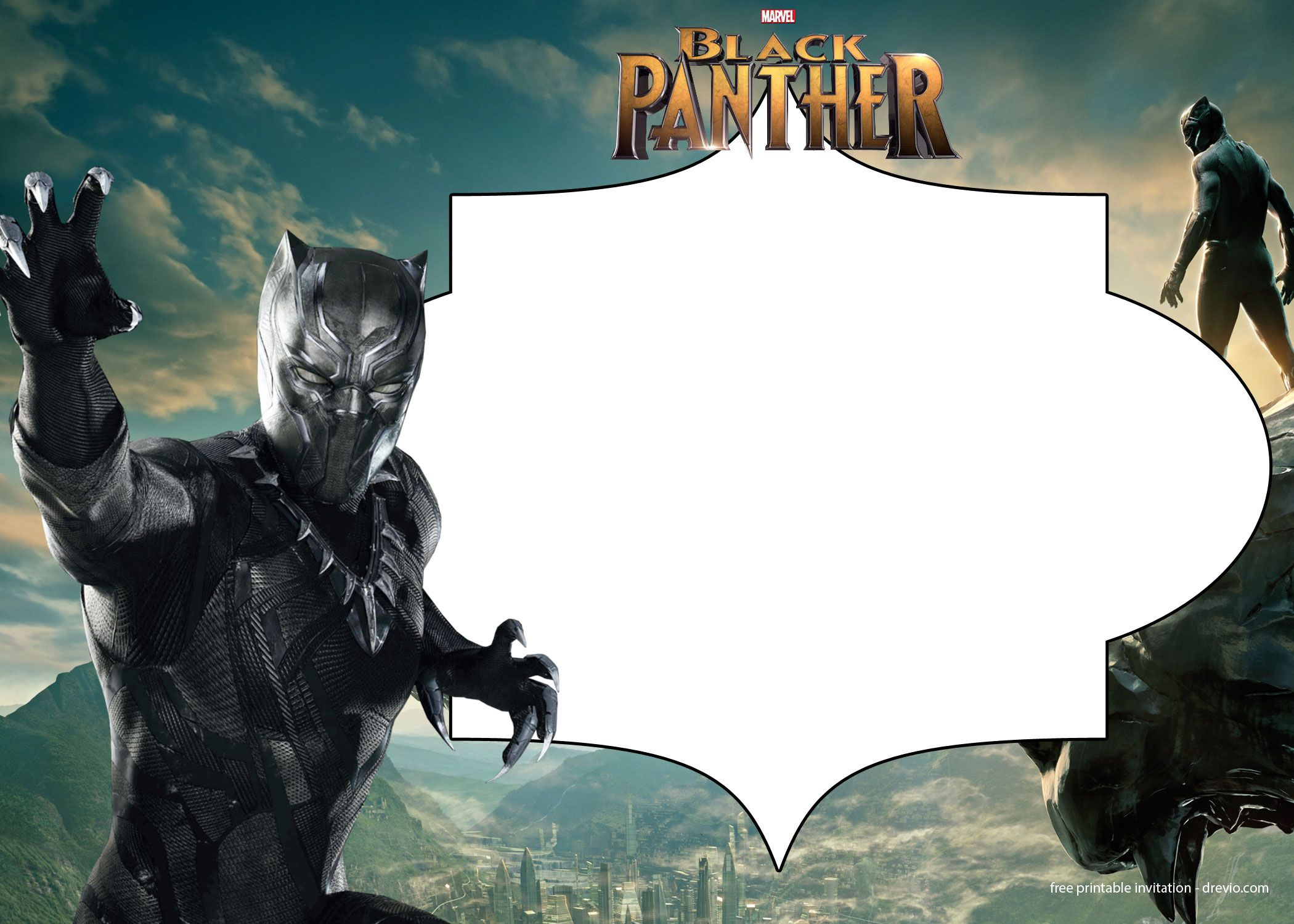 Free Printable Black Panther Invitation Templates regarding Black Panther Birthday Card Printable