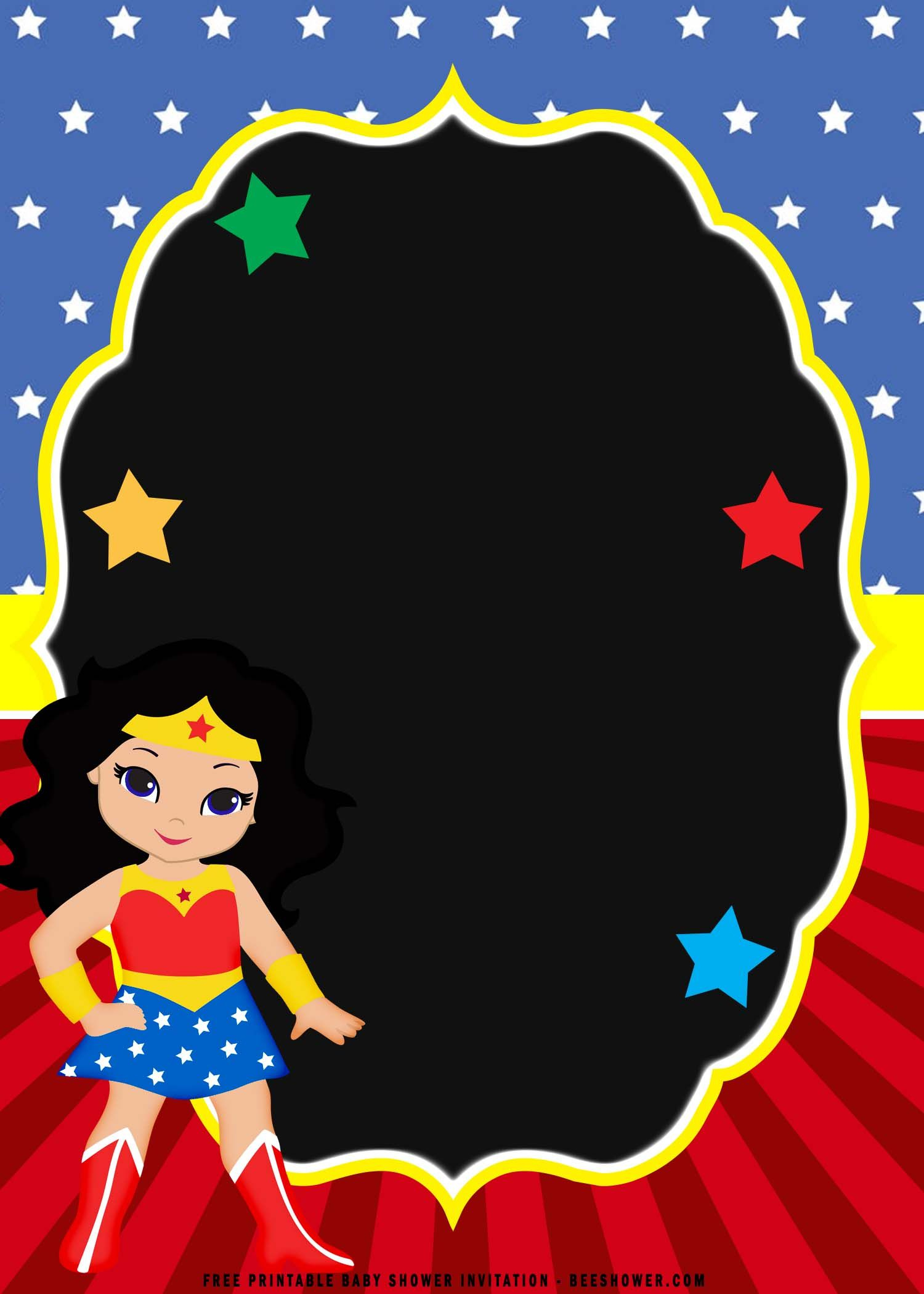 Free Printable) - Chibi Wonder Woman Birthday Invitation Templates intended for Wonder Woman Printable Birthday Card