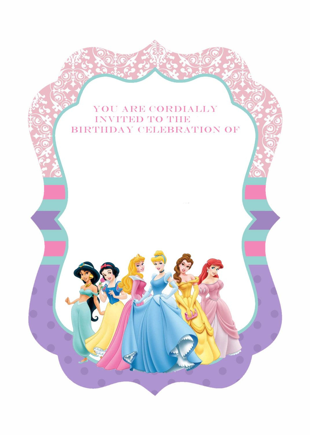 Free Printable Disney Princess Birthday Invitations Template regarding Printable Disney Princess Birthday Cards