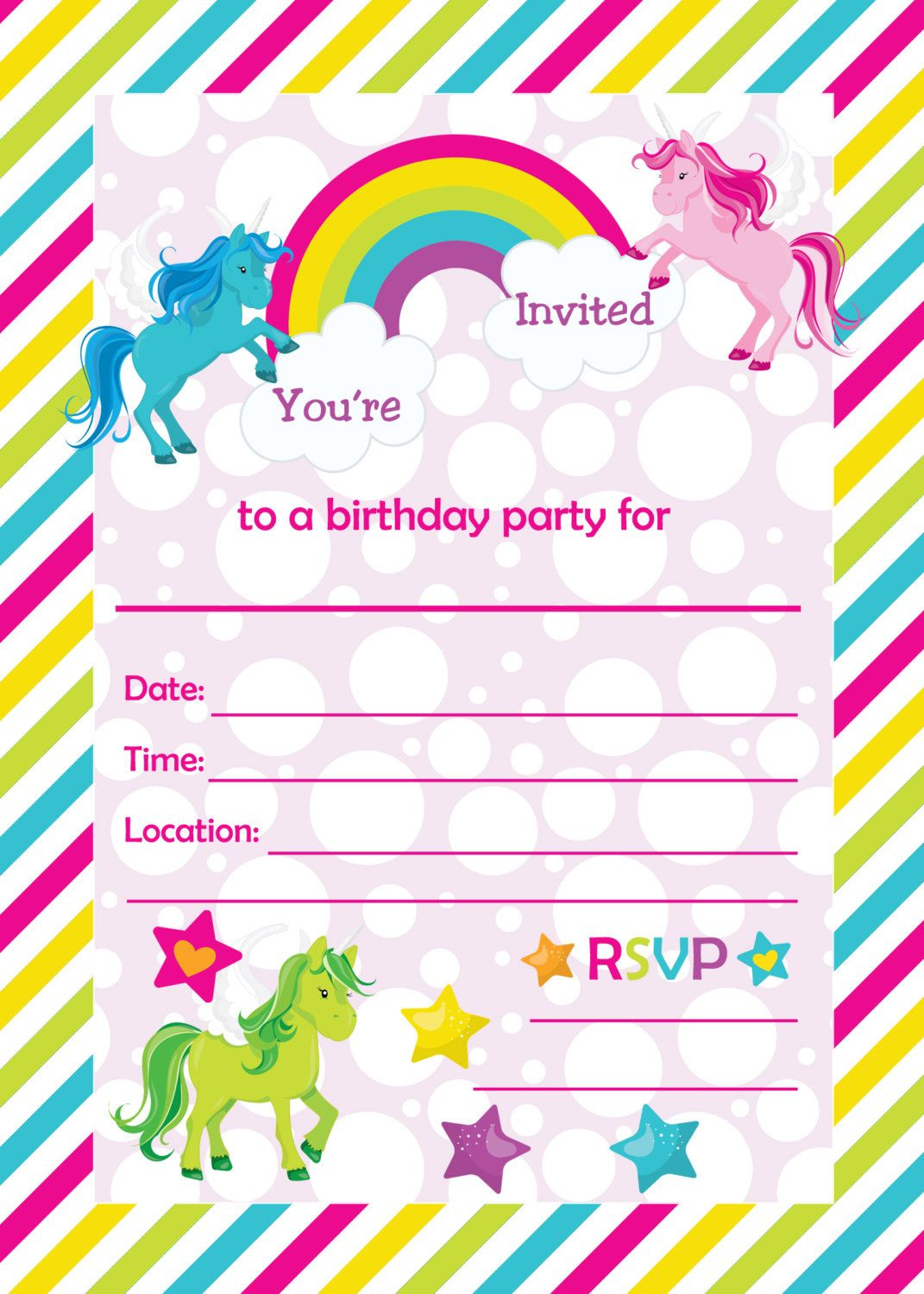 Free Printable Golden Unicorn Birthday Invitation Template for Unicorn Birthday Invitation Card Free Printable