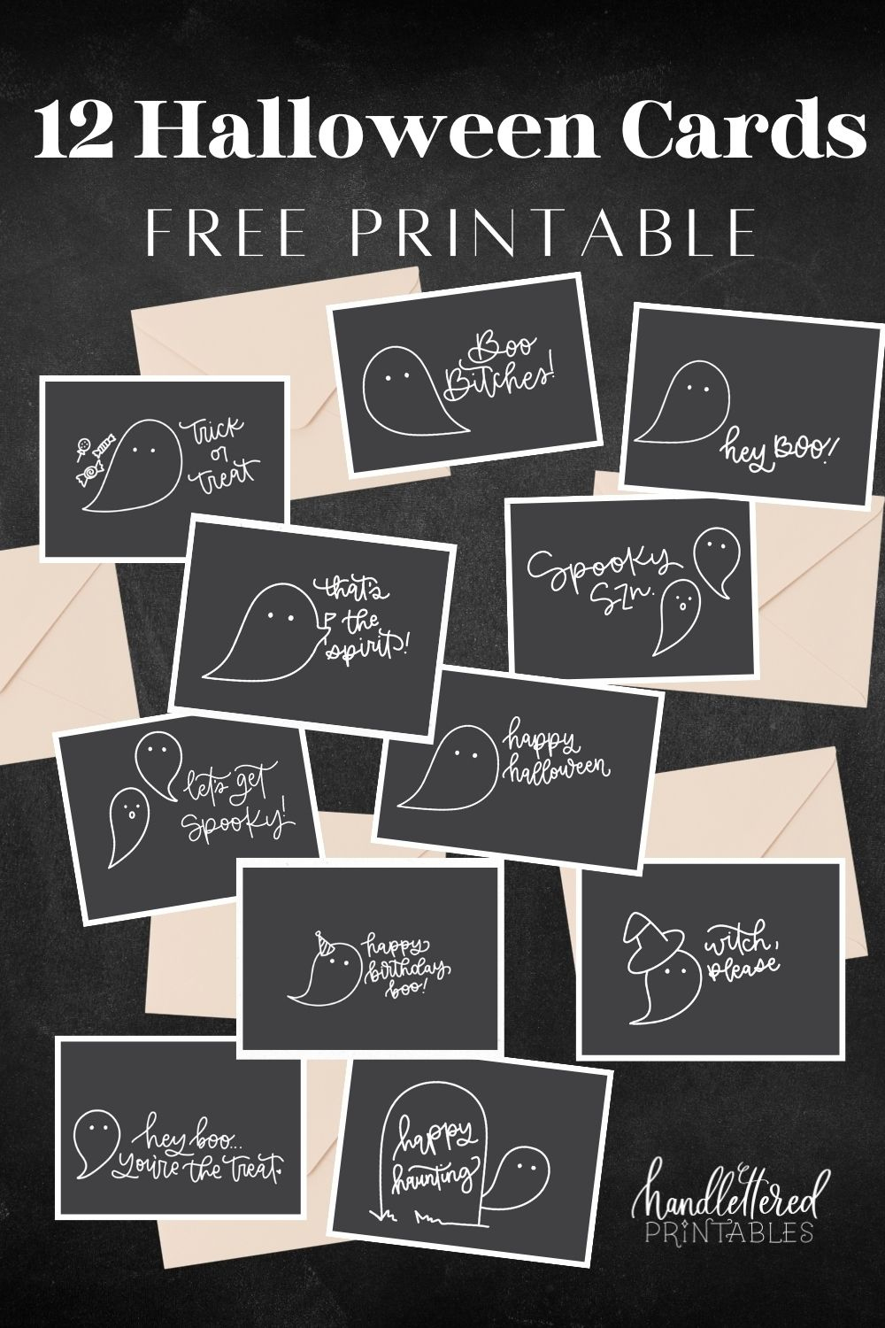 Free Printable Halloween Cards (12 Cute Ghosts!) - Hand Lettered in Halloween Birthday Cards Free Printable