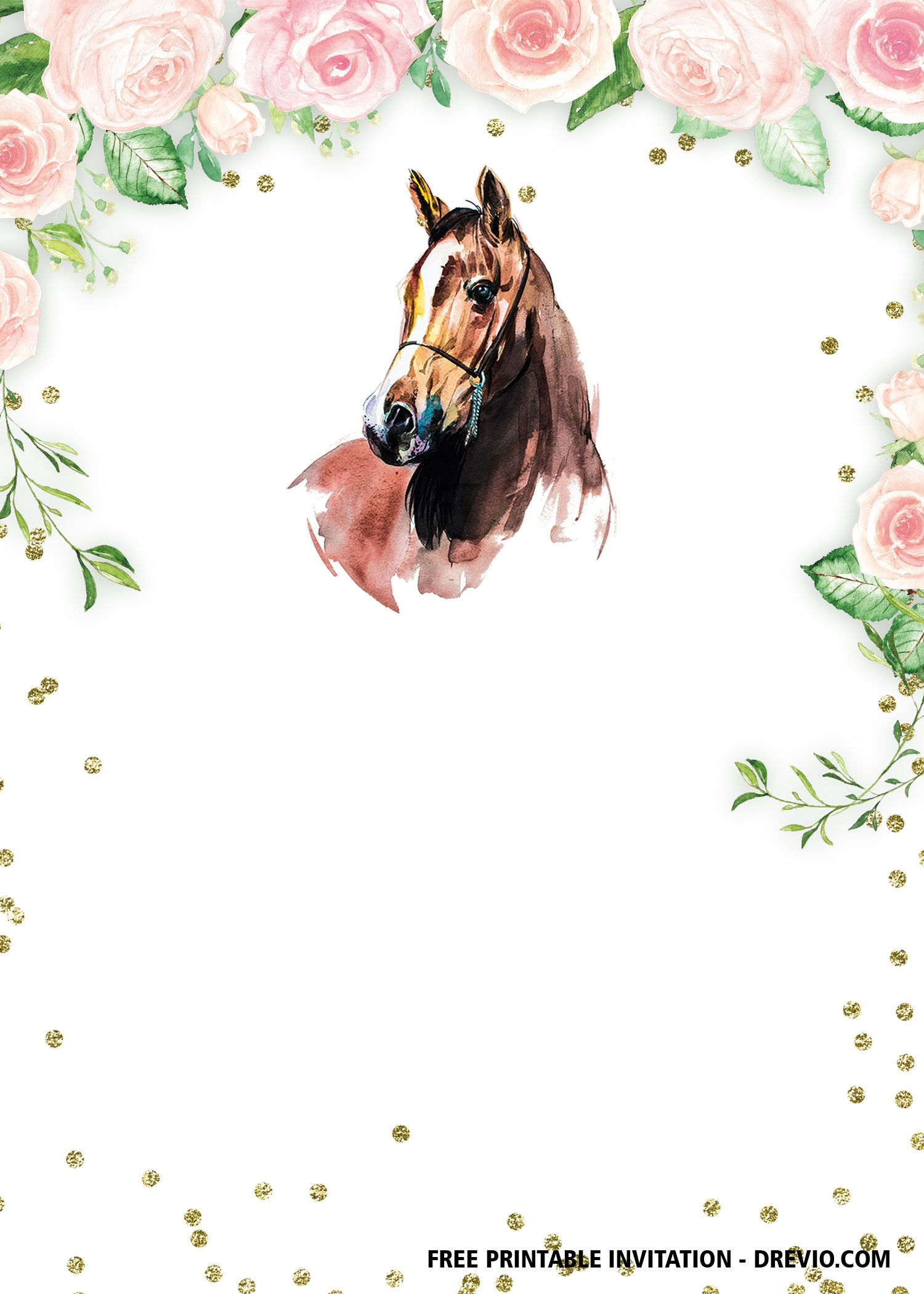 Free Printable Horse Floral Vintage Invitation Templates | Horse intended for Free Printable Birthday Cards With Horses