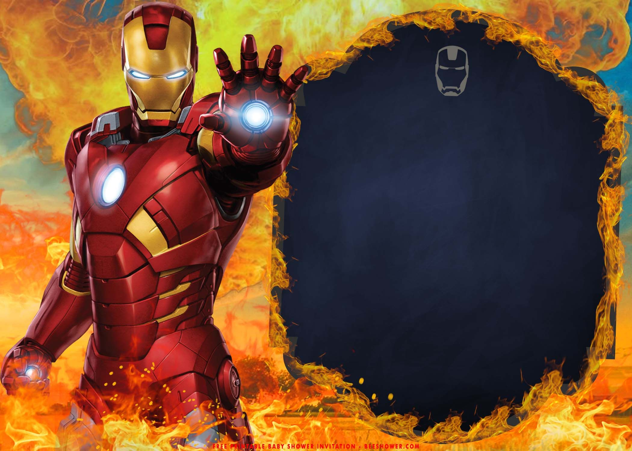 Free Printable) - Iron Man In Flames Birthday Invitation Templates intended for Iron Man Birthday Card Printable