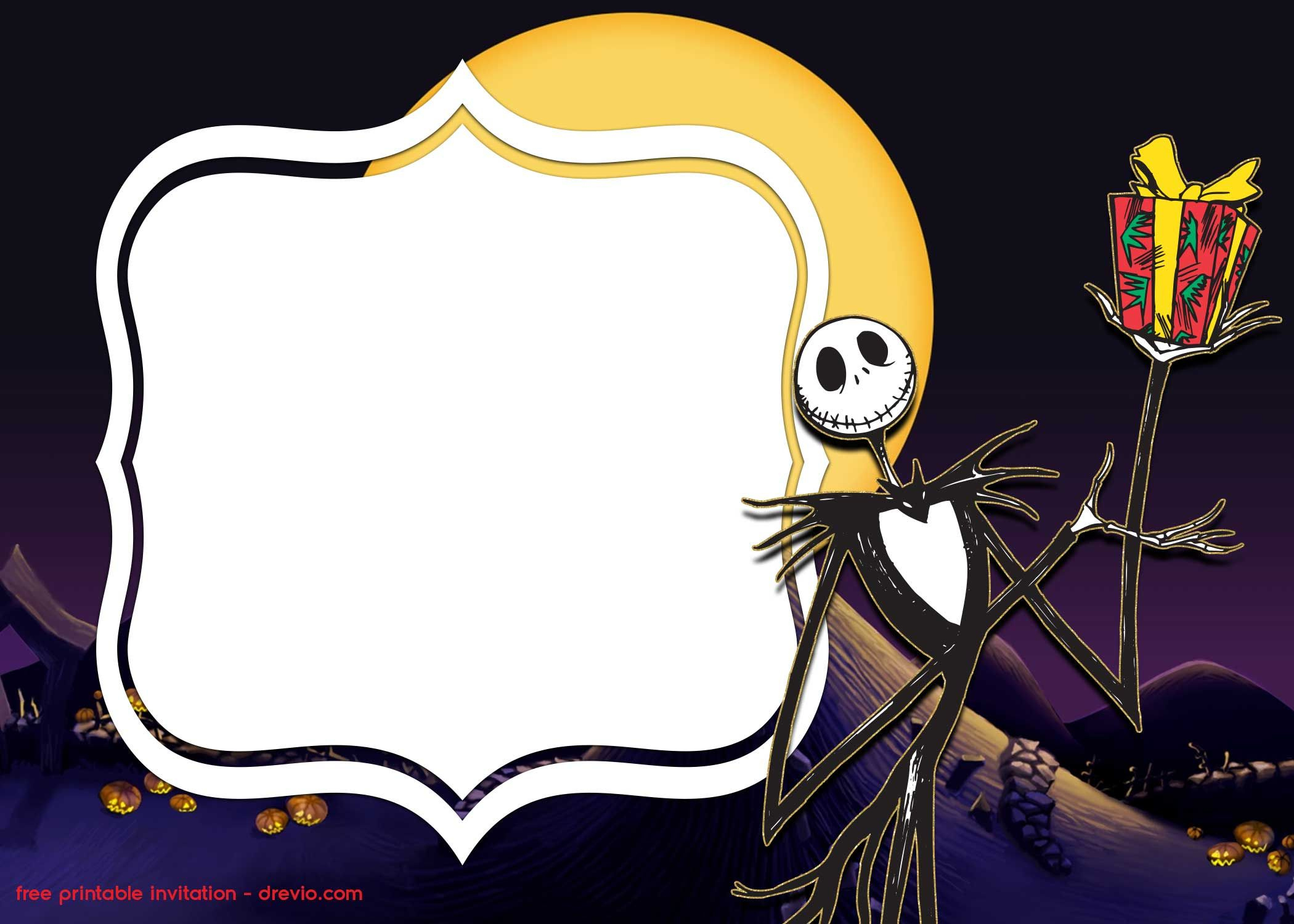 Free Printable Jack Skellington Invitation Templates in Nightmare Before Christmas Printable Birthday Cards