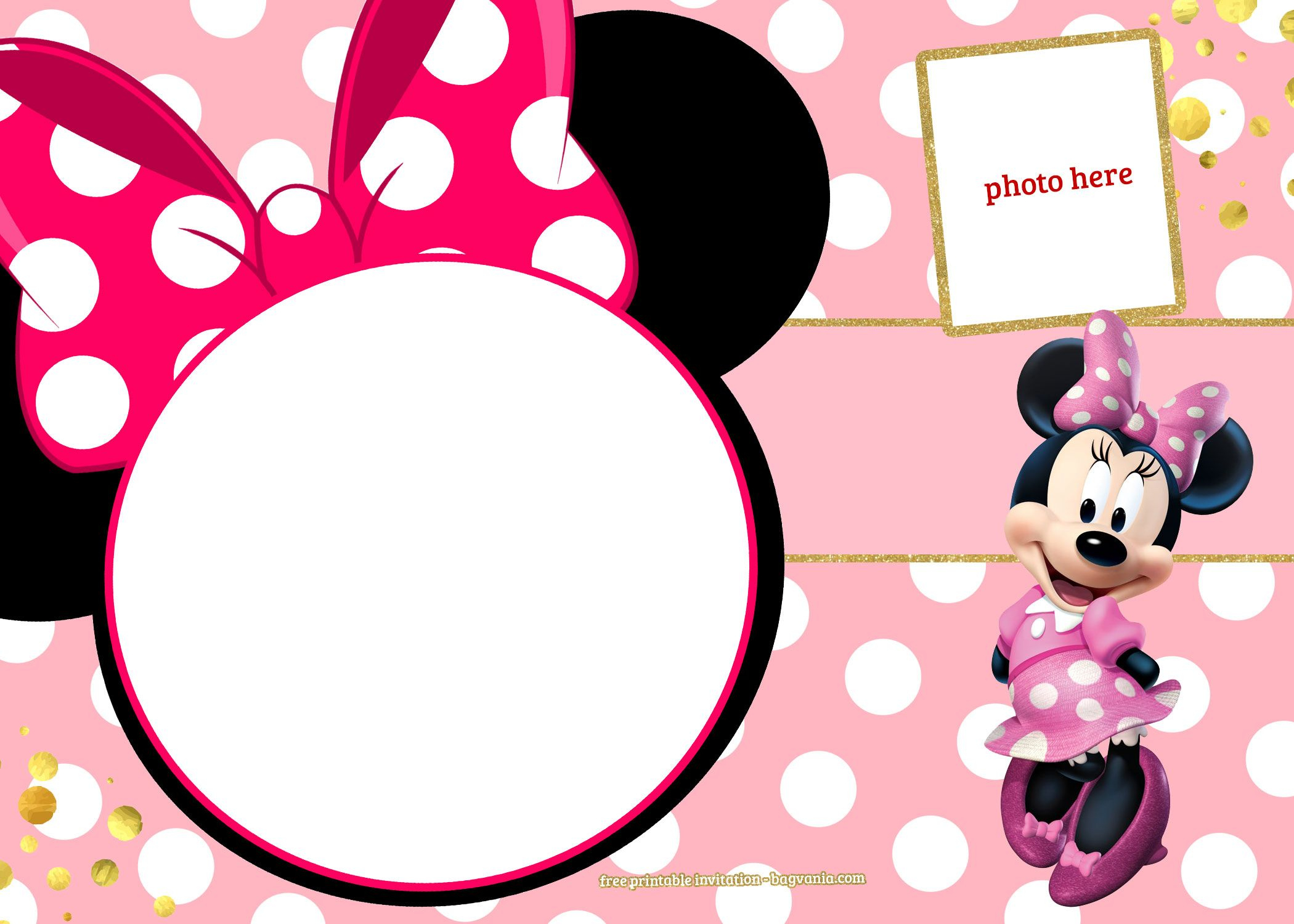 Free Printable Minnie Mouse Pinky Birthday Invitation Template for Free Printable Minnie Mouse Birthday Cards