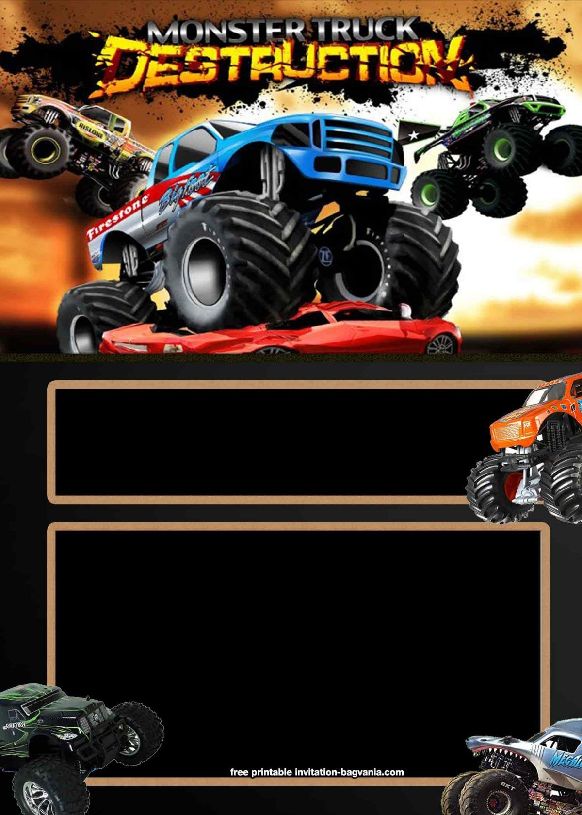 Free Printable Monster Truck Birthday Invitation Templates regarding Free Printable Monster Truck Birthday Card