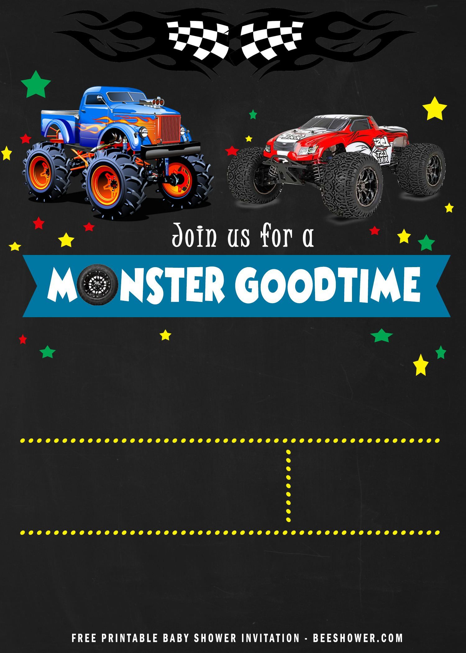 Free Printable Monster Trucks Birthday Invitation Templates with regard to Free Printable Monster Truck Birthday Cards