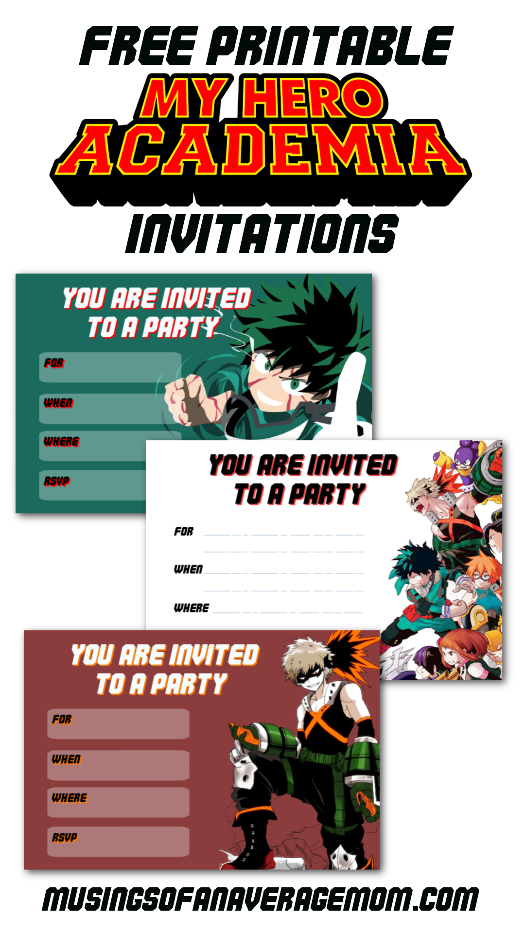 Free Printable My Hero Academia Invitations with My Hero Academia Birthday Card Printable Free