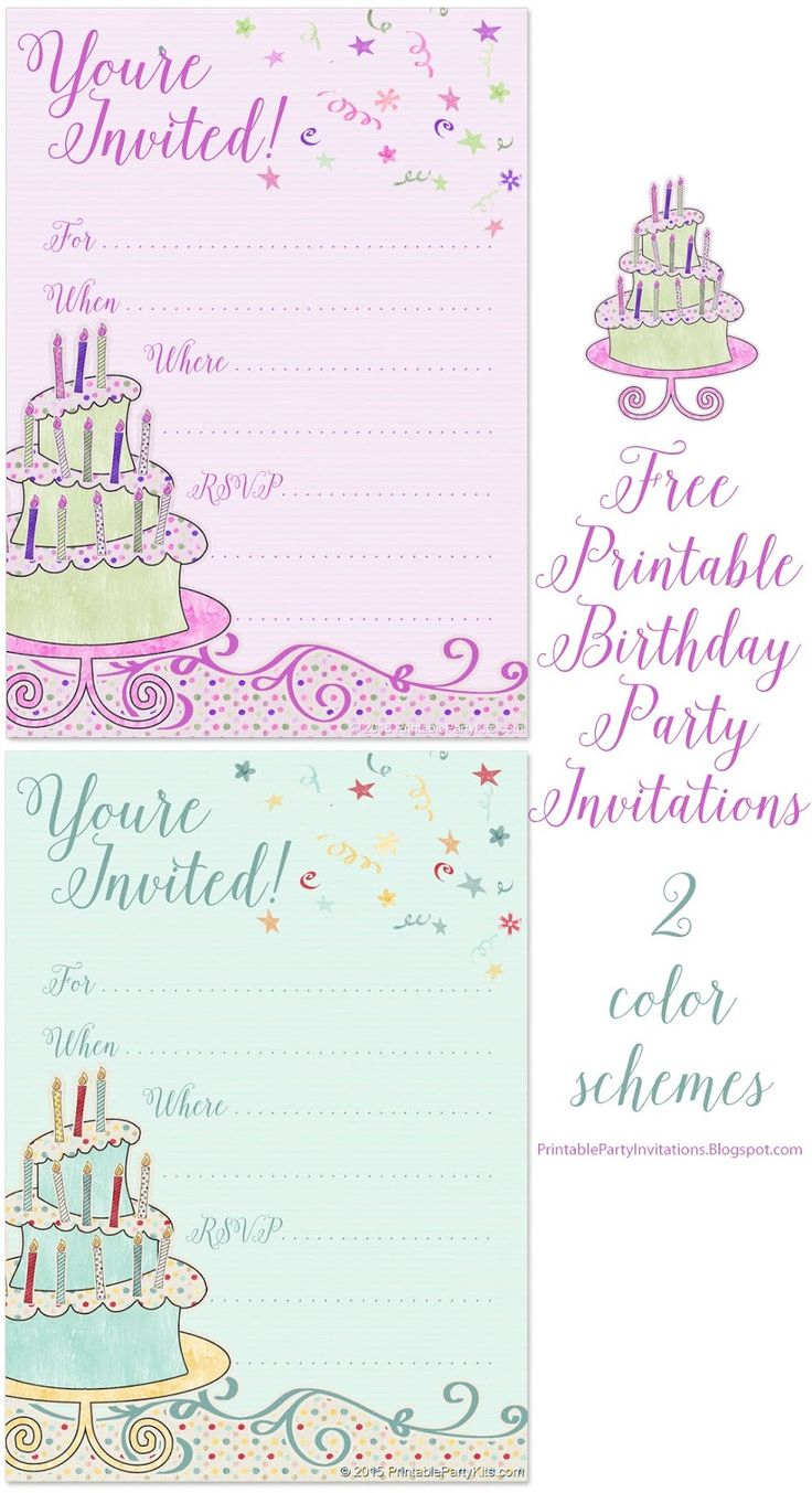 Free Printable Pastel Birthday Party Invitations | 2 Color Schemes regarding Birthday Party Cards Printable