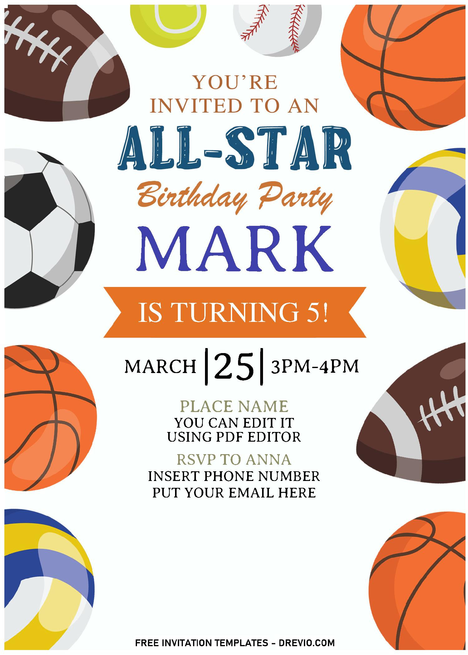 Free Printable Pdf) Cool All-Star Sport Themed Birthday Invitation regarding Sports Birthday Cards Free Printable