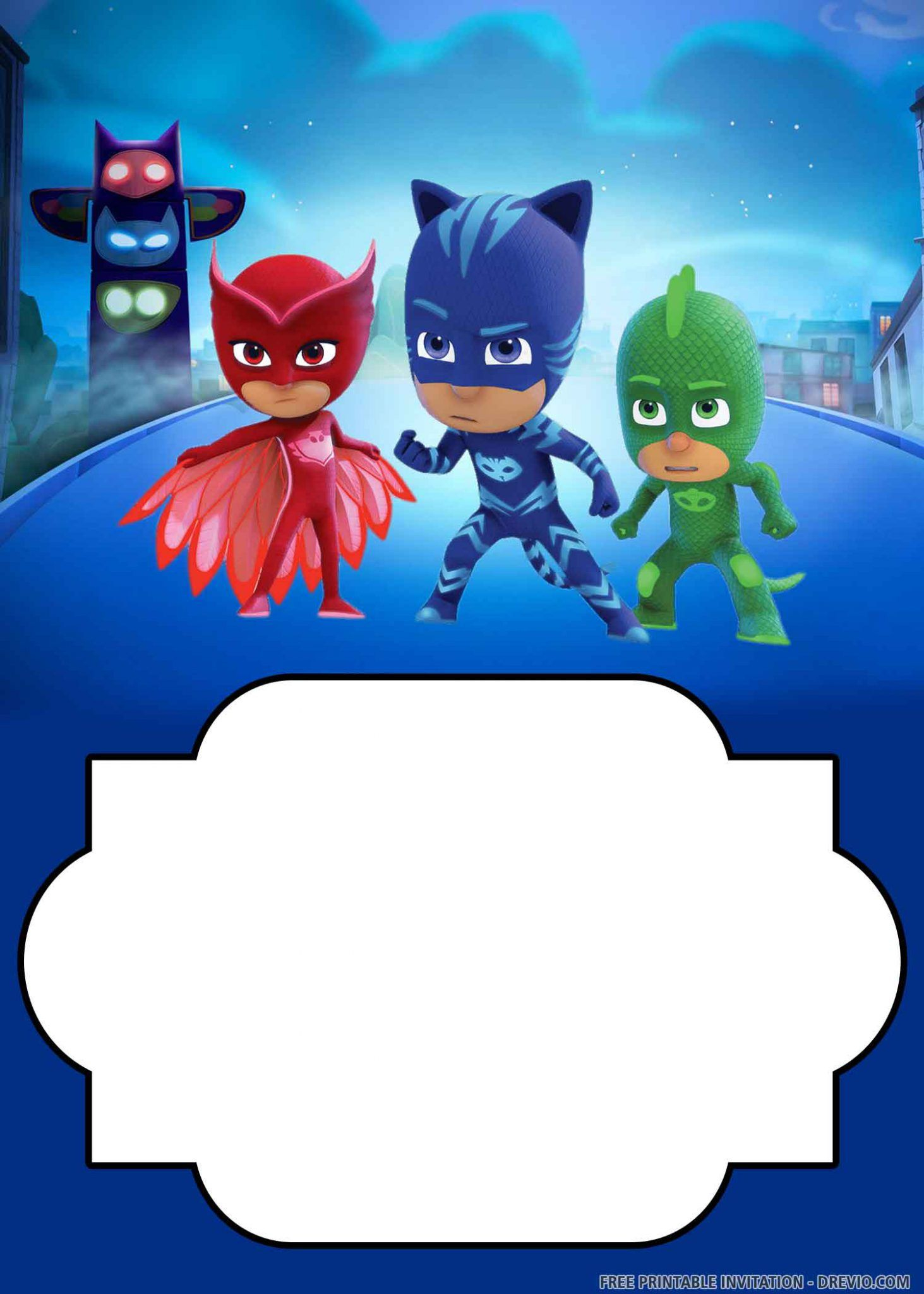 Free Printable) – Pj Masks Birthday Invitation Templates inside Pj Mask Birthday Card Printable