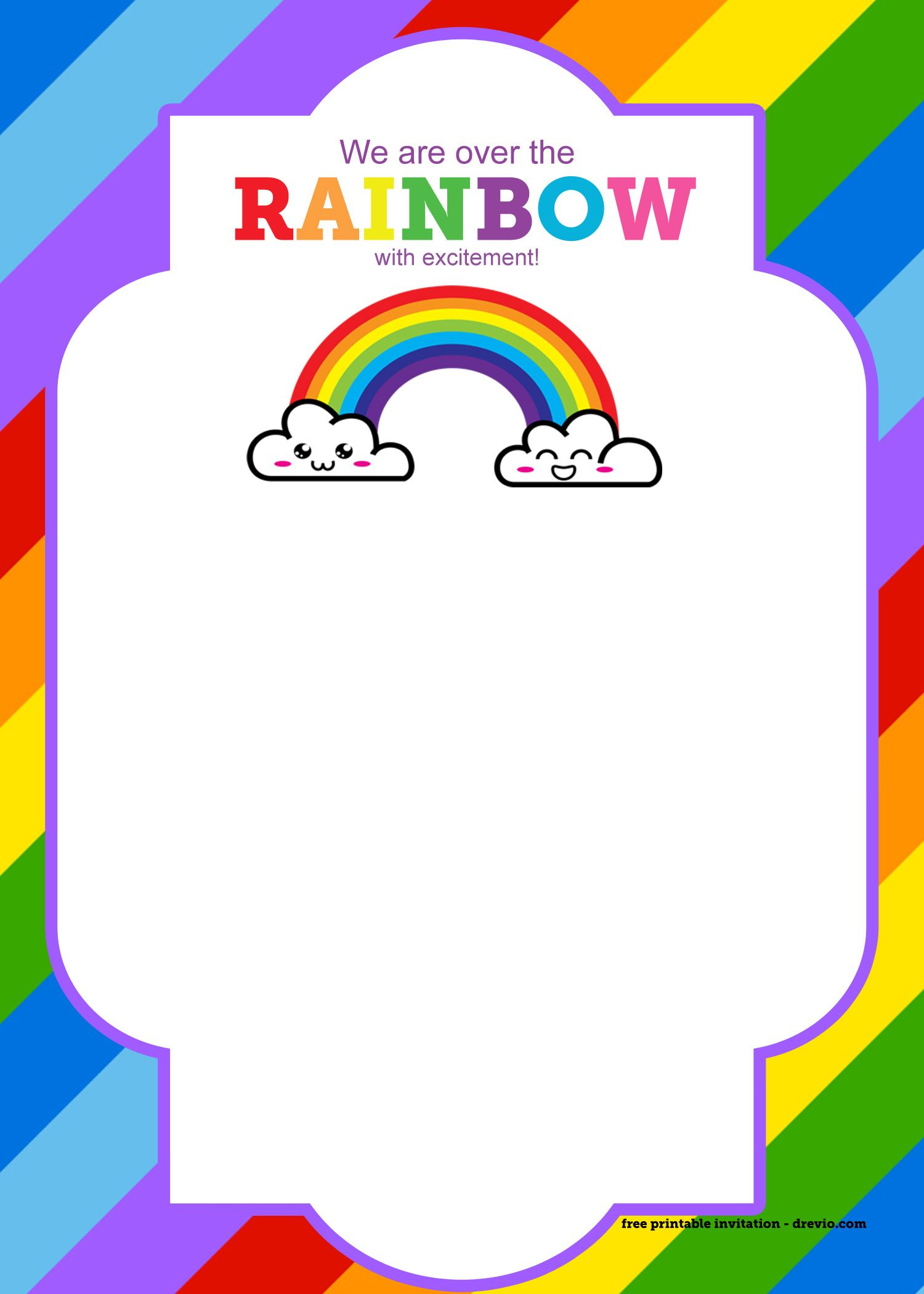 Free Printable Rainbow Invitation Template + Thank You Card throughout Printable Rainbow Birthday Card