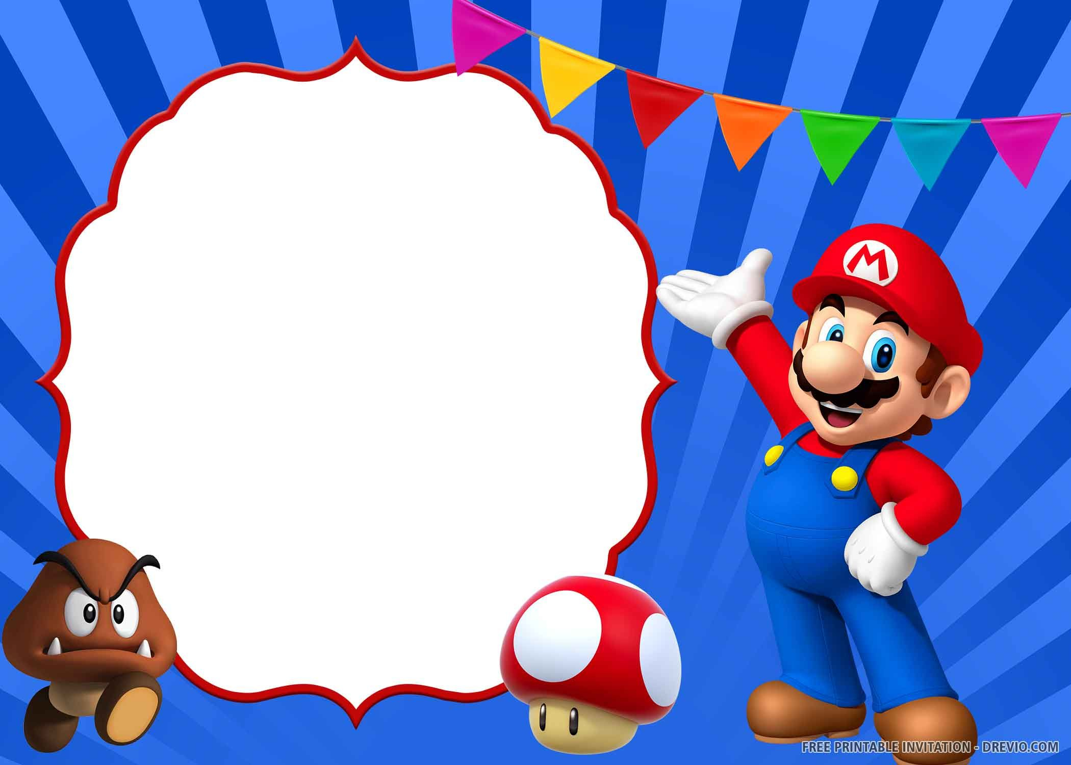 Free Printable) – Super Mario Birthday Invitation Templates for Mario Birthday Cards Printable